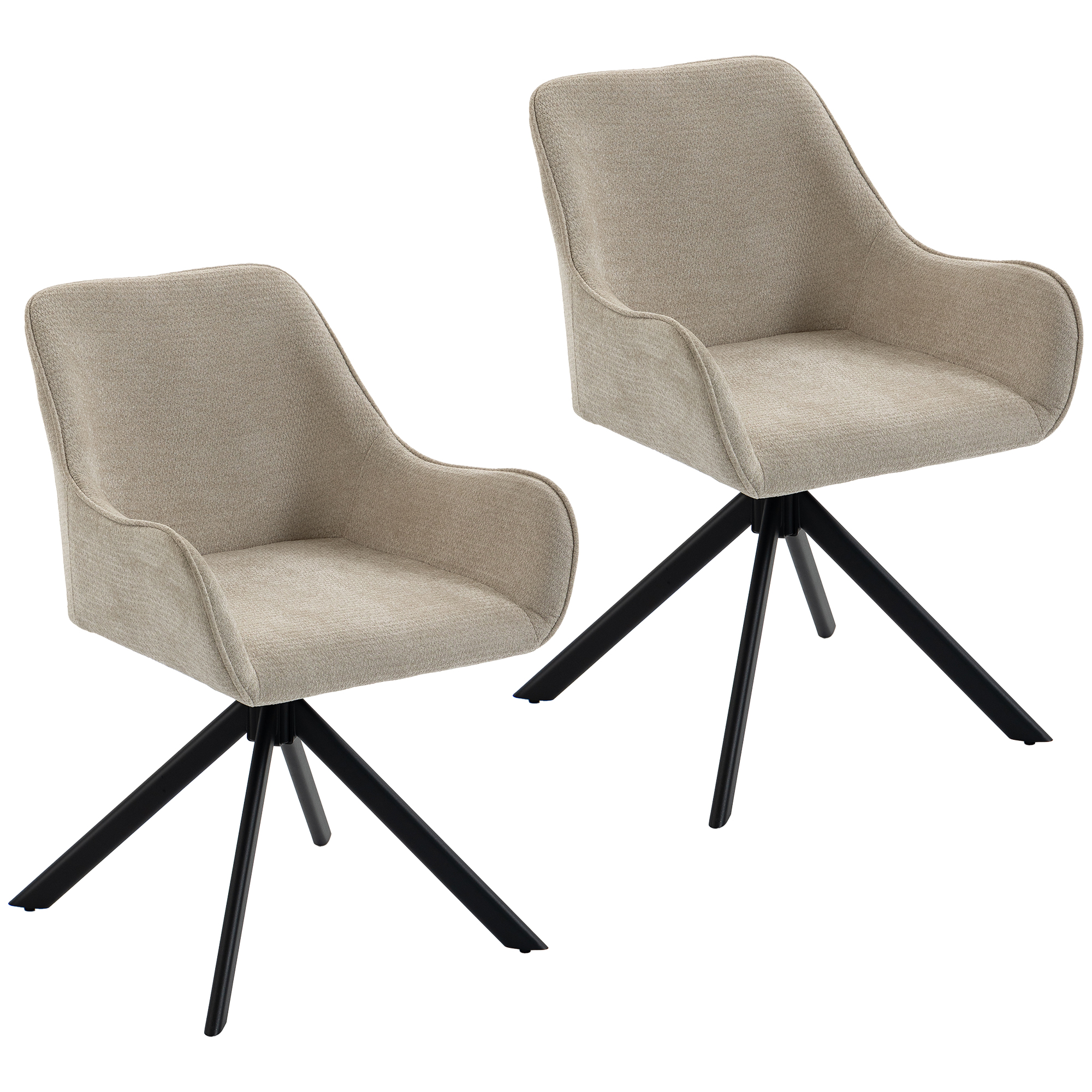 Esszimmerstühle 2er-Set, Drehbarer Küchenstuhl mit Armlehnen, Metallrahmen für Wohnzimmer, Esszimmer, Beige
