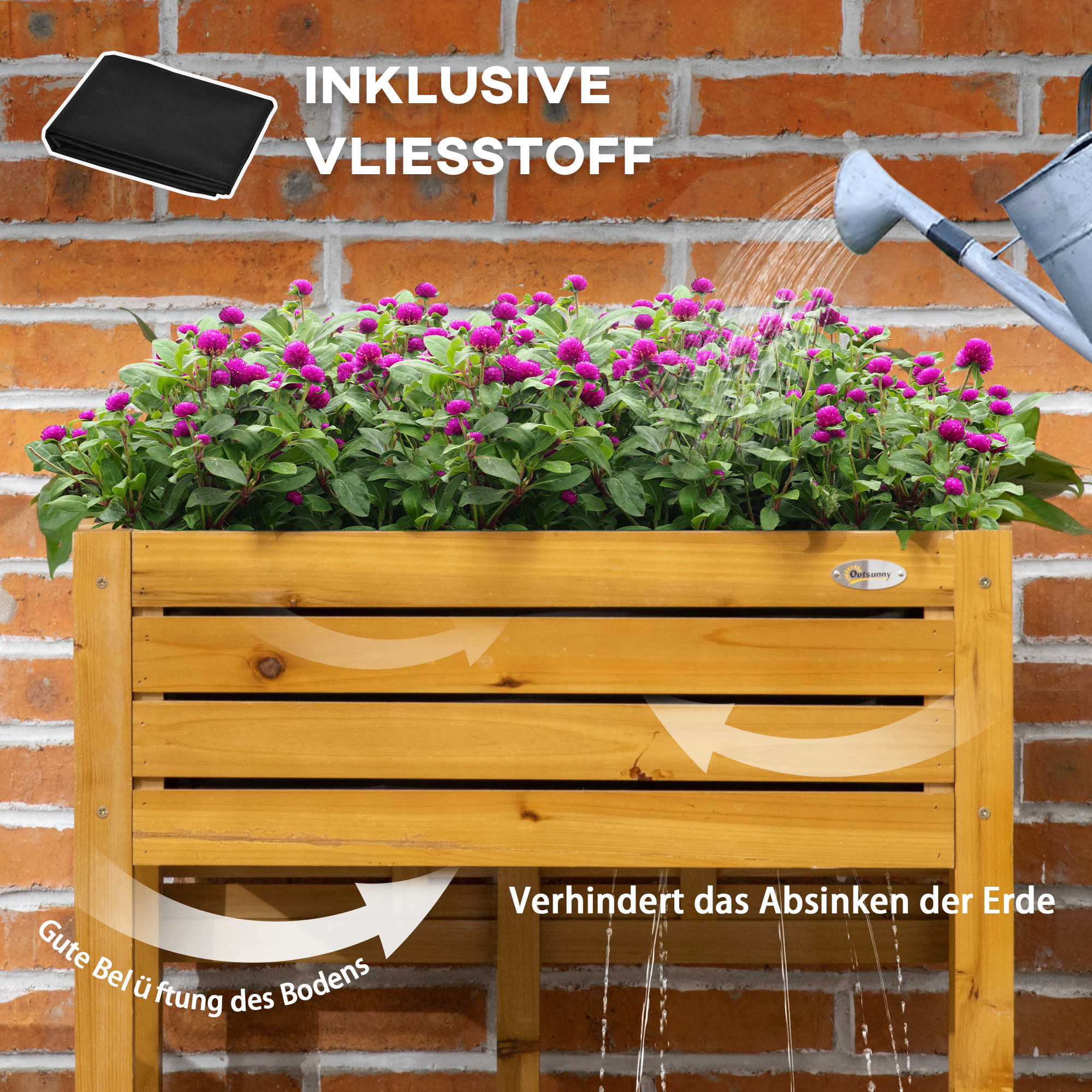 Hochbeet mit klappbarer Arbeitsfläche, lackiertes Massivholz, Innenverkleidung aus Vlies, 64cm x 63cm x 74,5cm
