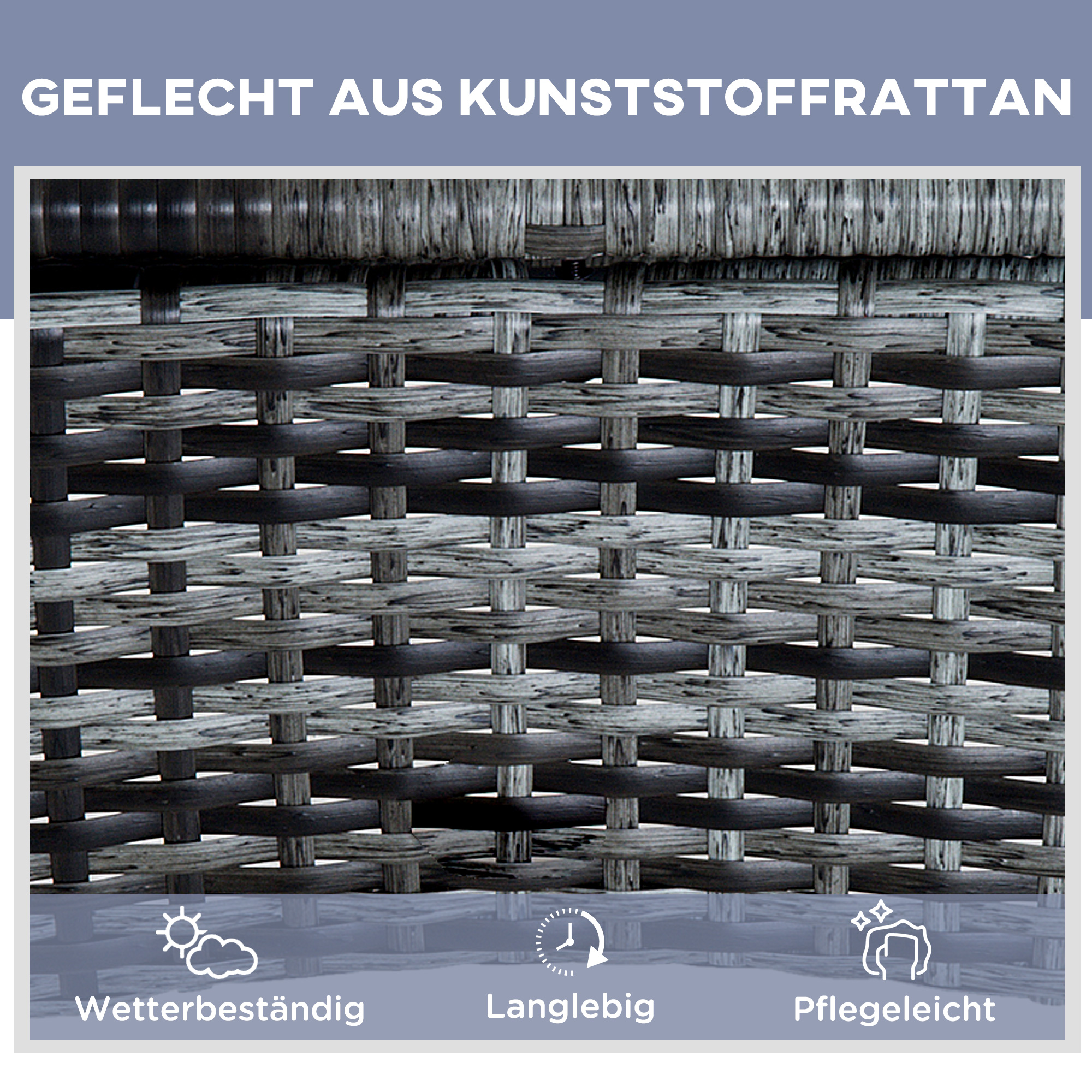 Sonnenliege Gartenliege Tisch 3er-Set Gartenmöbel, Polyrattan+Metall Grau