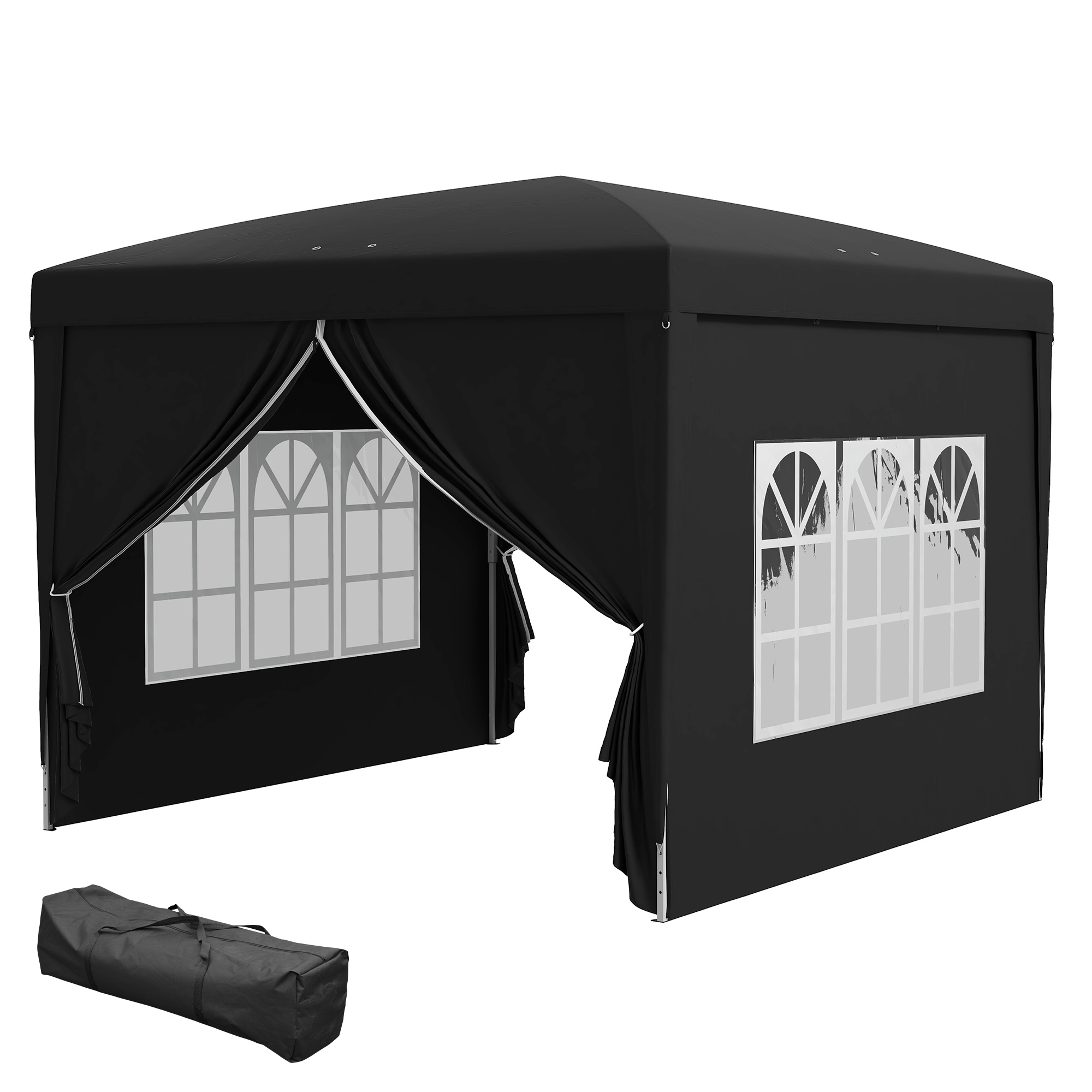 3 x 3 m Pavillon mit 4 Seitenwänden, Fenster, Festzelt mit UV-Schutz, Gartenzelt inkl, Tragetasche, Stahl, Schwarz