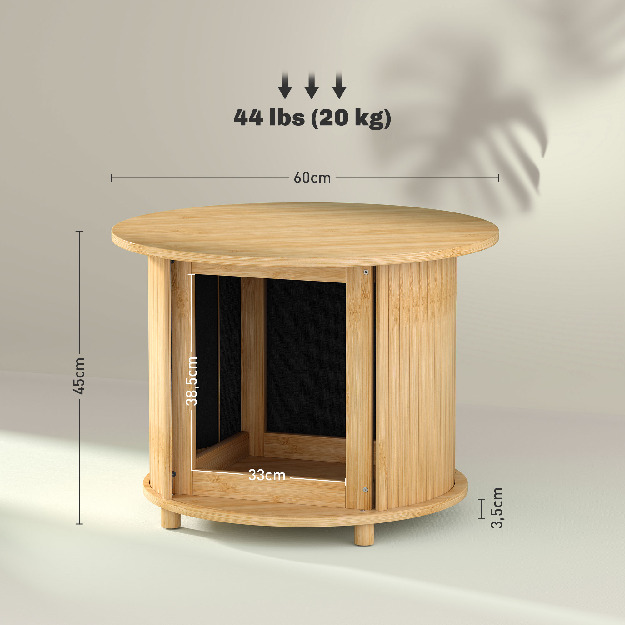 Beistelltisch, rund, mit Stauraum, Schiebetür, Bambus, Ф60 x 45 cm, bis 20 kg belastbar