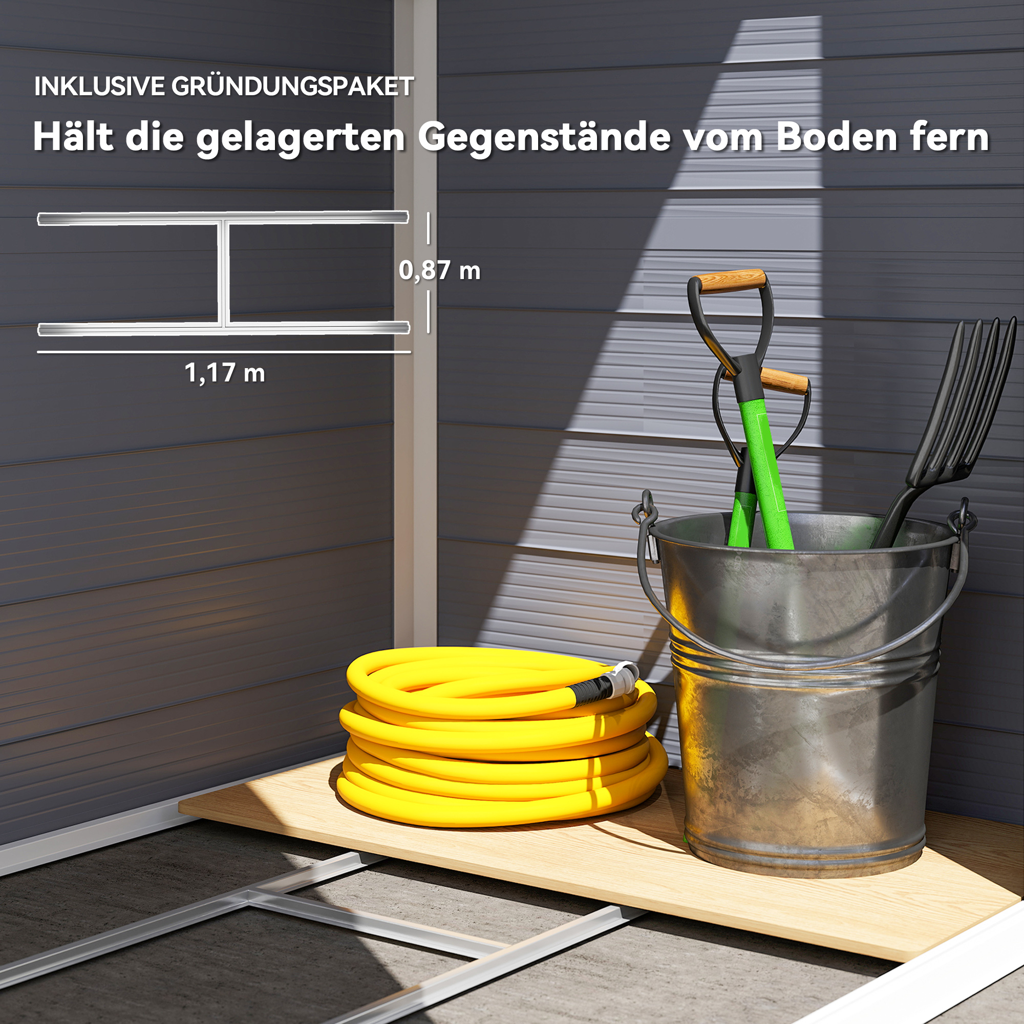 Gerätehaus, 1,1m², Gartenhaus mit Satteldach, 133 x 102 x 180/208 cm