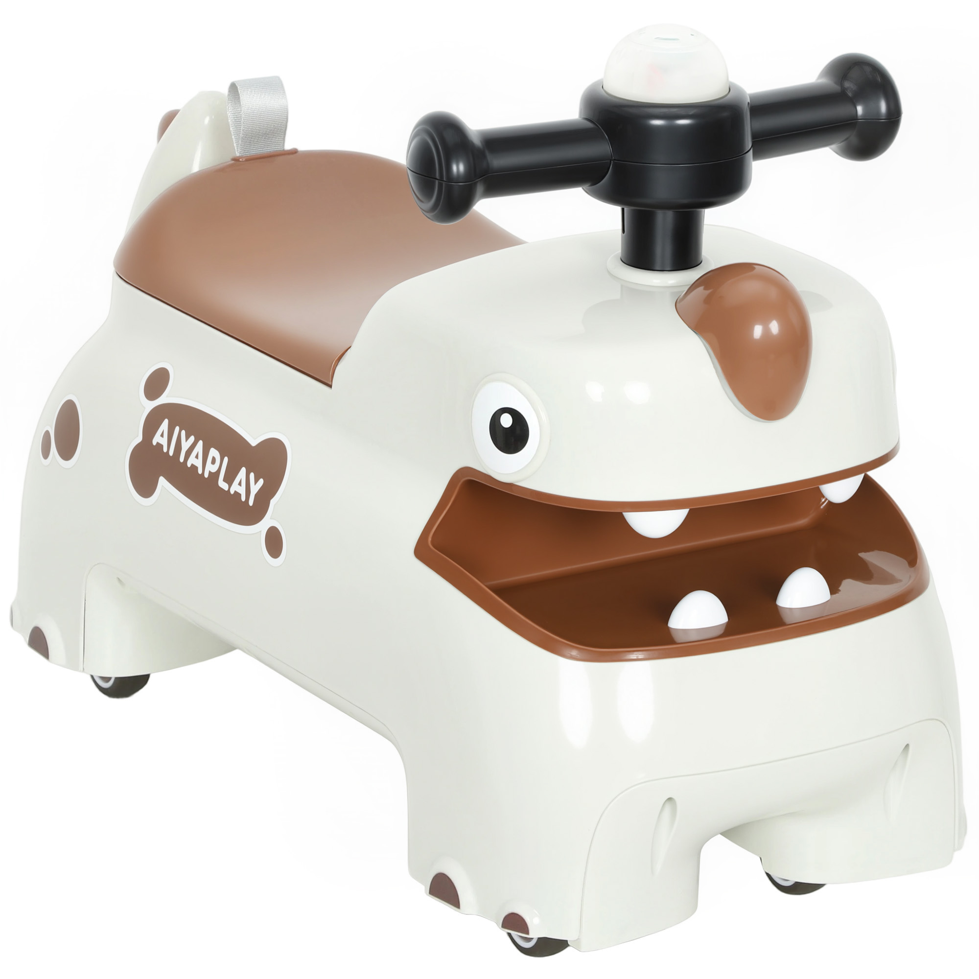 Rutschauto, Dino-Design, Lenkrad, Lichter, Geräusche, 4 Räder, Cremeweiß+Braun