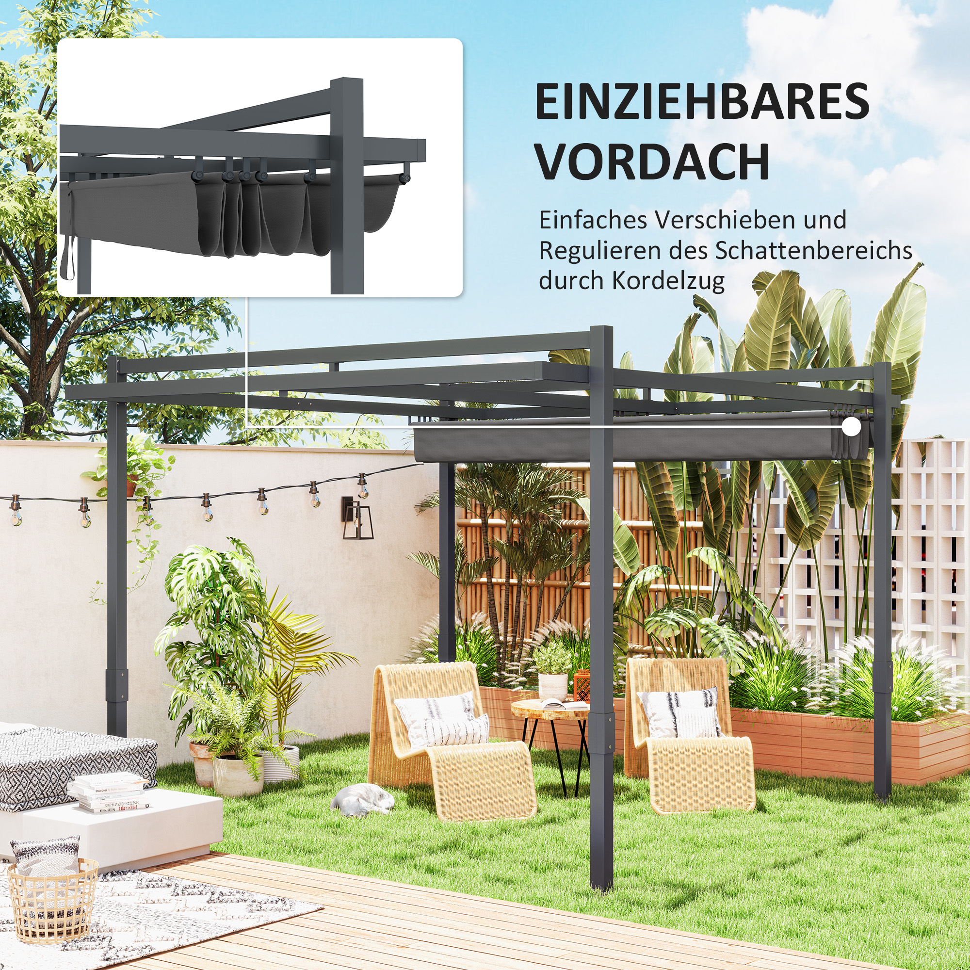 Pergola Pavillon ca. 3,5x3m Aluminium Stabil winterfest Sonnenschutz mit verstellbares Schiebedach Grau