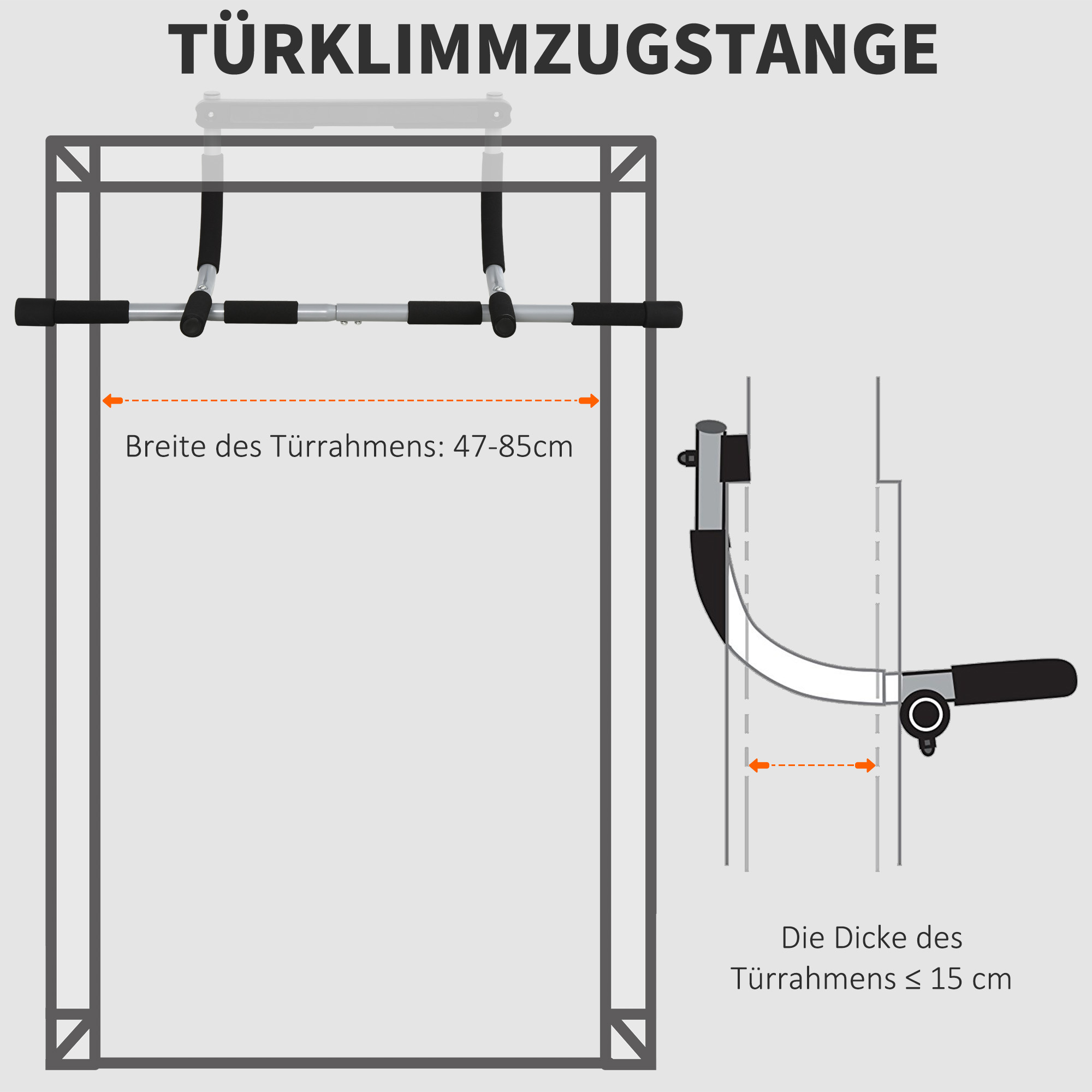 Klimmzugstange, Trainings-Halterung, Multifunktions-Türreck, Stahl, Schaumstoff, 92 x 40 x 17 cm, Schwarz+Grau
