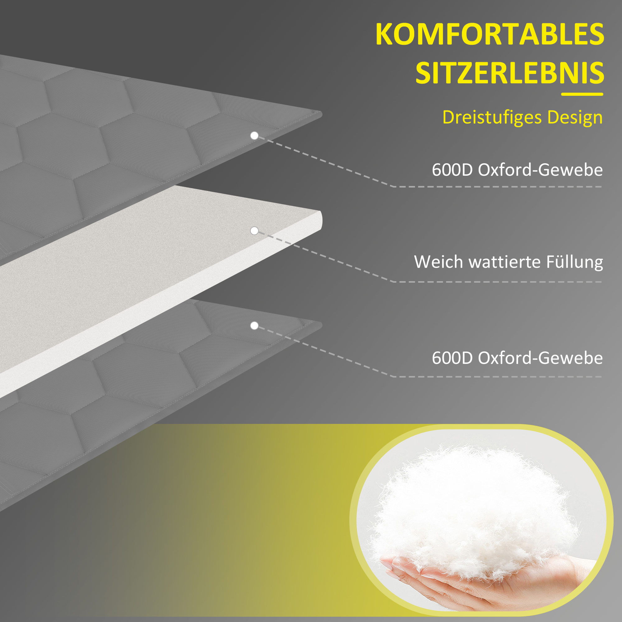 Sonnenliege Liegestuhl Gartenliege, klappbar, inkl, Kissen, wetterbeständig; 188 cm x 65 cm x 36 cm, Grau + Schwarz