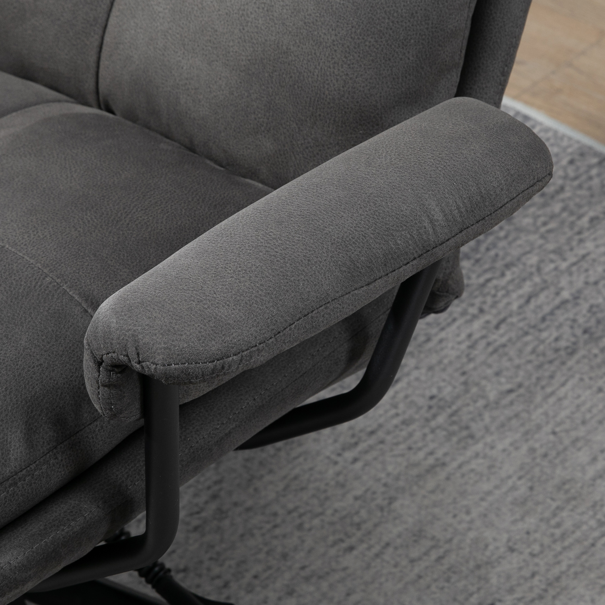 Relaxsessel mit Ottomane, Sessel mit Fußhocker, verstellbare Rückenlehne; Mikrofaser, Dunkelgrau
