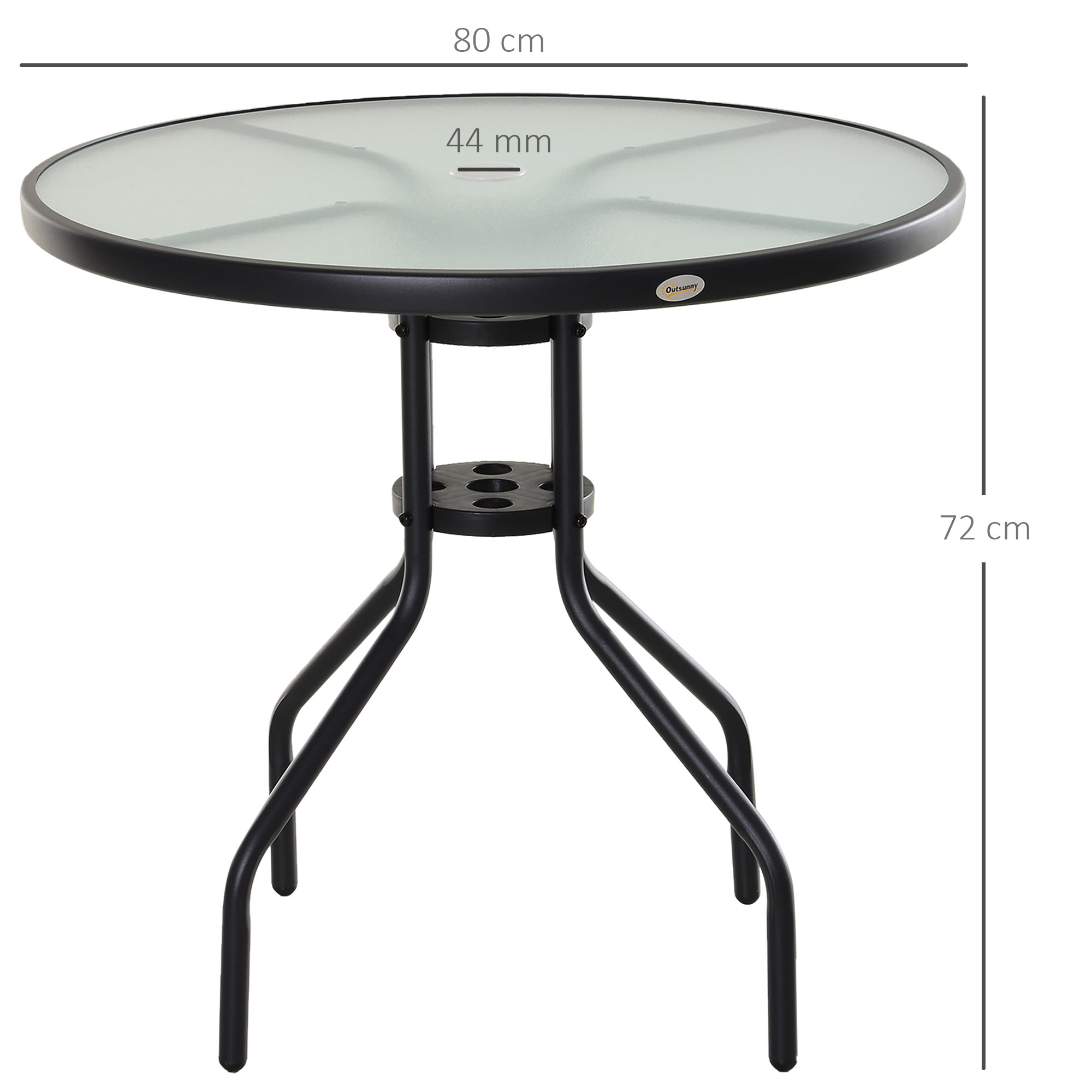 Gartentisch Balkontisch Garten Beistelltisch Bistrotisch Gartenmöbel mit Schirmloch Hartglas + Metall Schwarz Ø80 x 72 cm