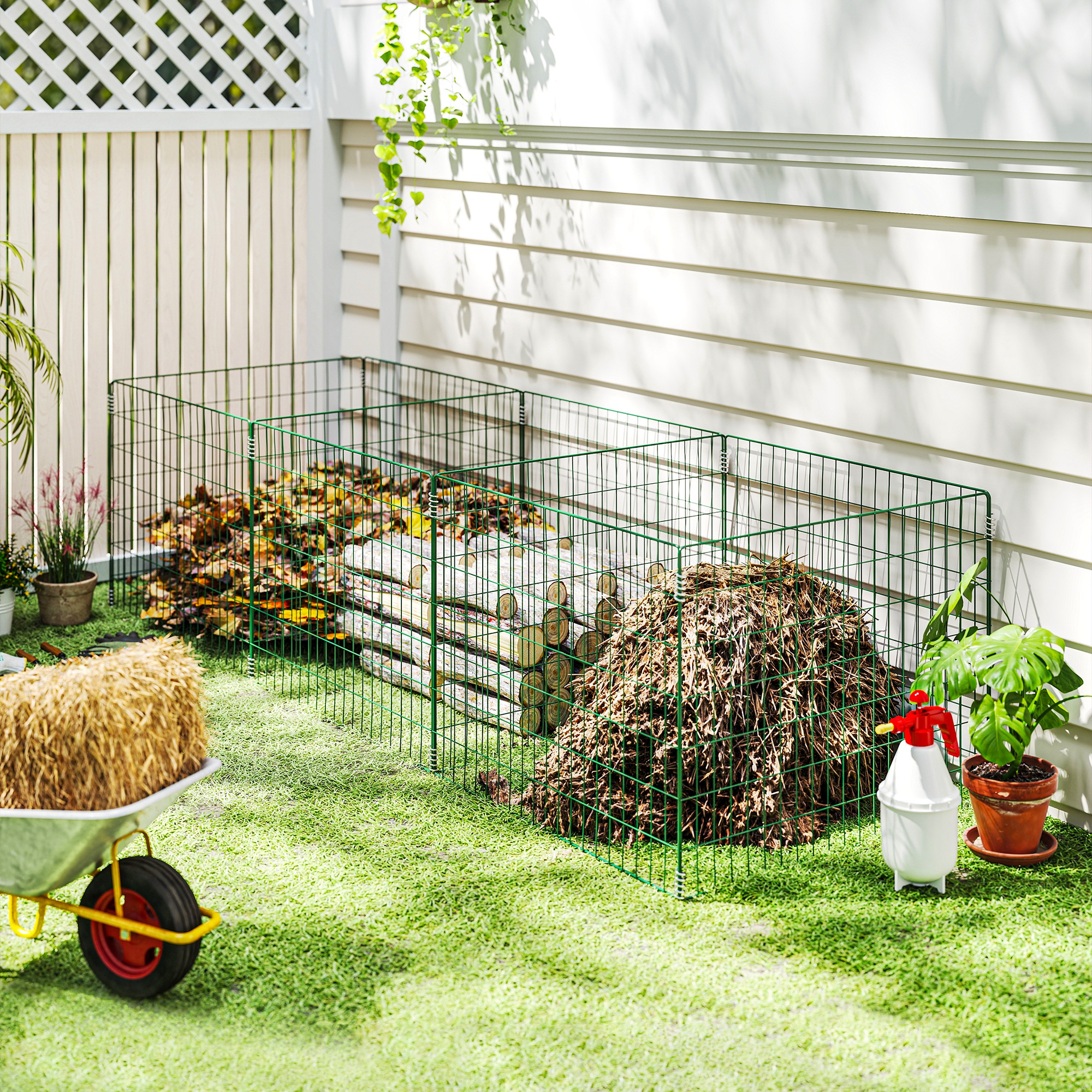 Komposter 1680 Liter, 270 x 90 x 70 cm 3-teilig Schnellkomposter aus Stahl, wetterfest Grün