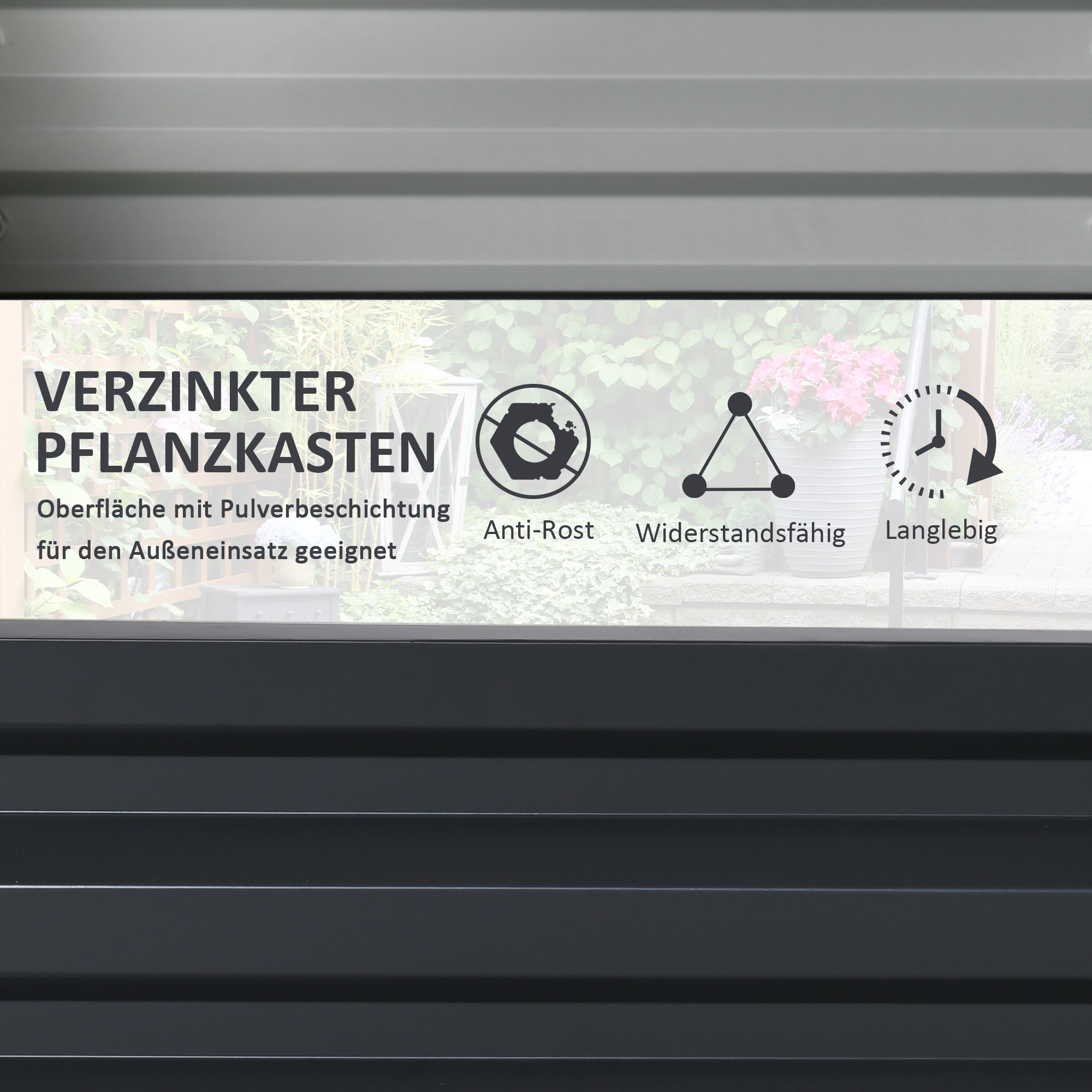 Gartenbeet, Pflanzkasten mit Stahlgehäuse, Grau, 120 x 120 x 30 cm