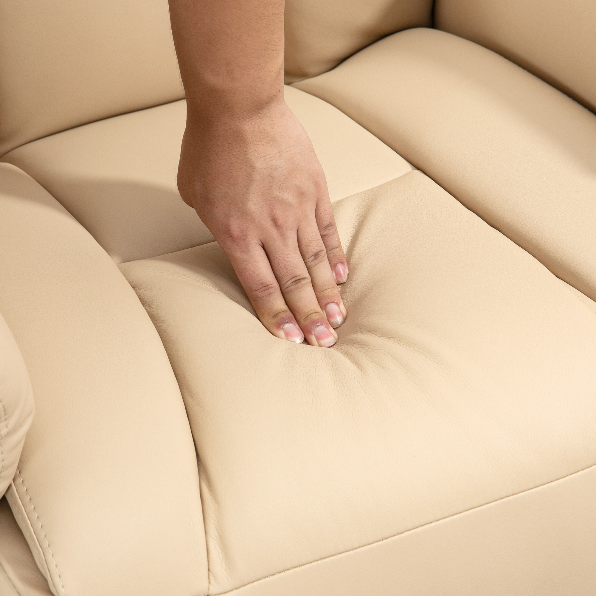 Relaxsessel, Liegefunktion, Lederoptik, Fußstütze, bis 150 kg, 78 x 80 x 109 cm, Beige