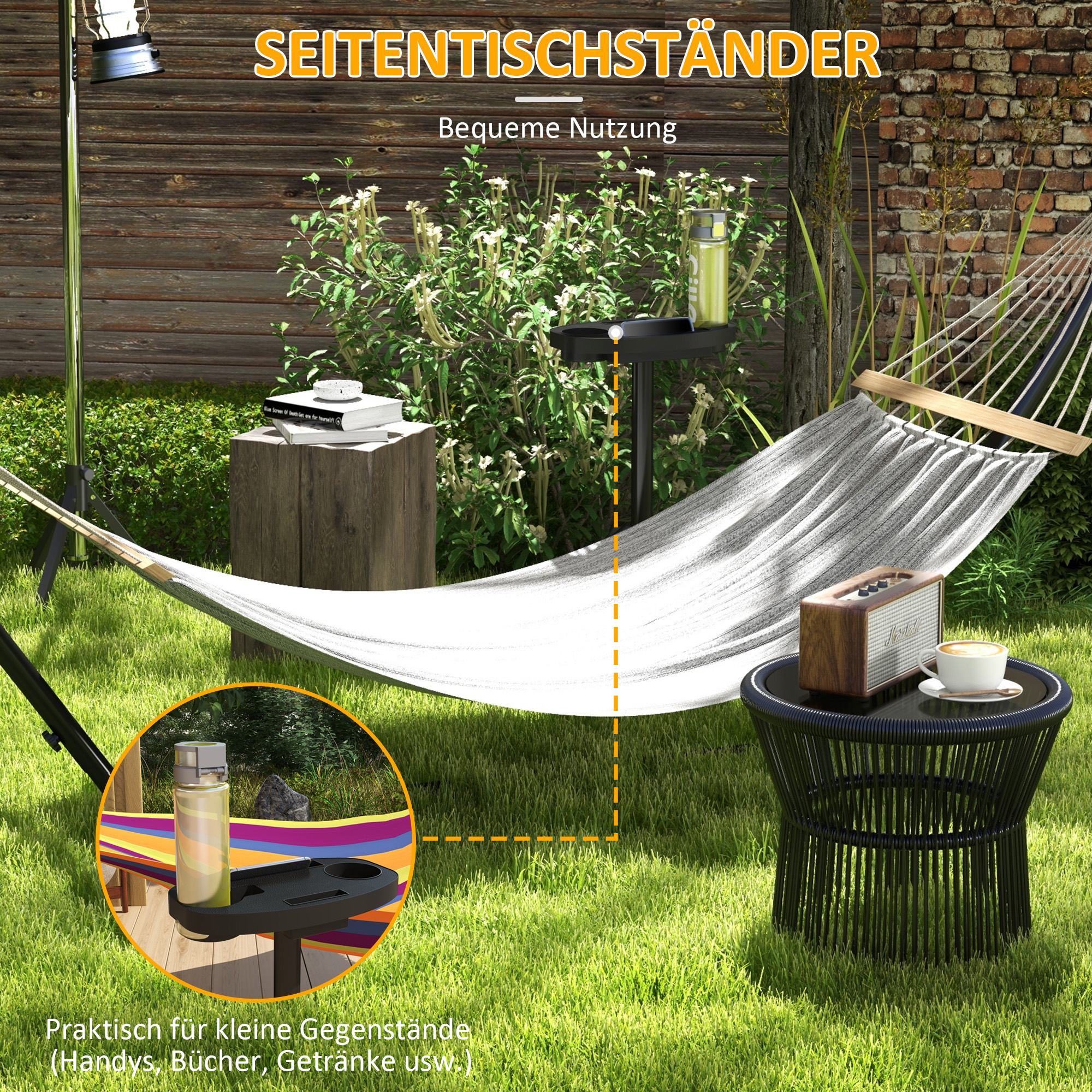 Hängemattengestell, für Hängematten bis 280 cm, Stahl, 285L x 125B x 110H cm, Schwarz