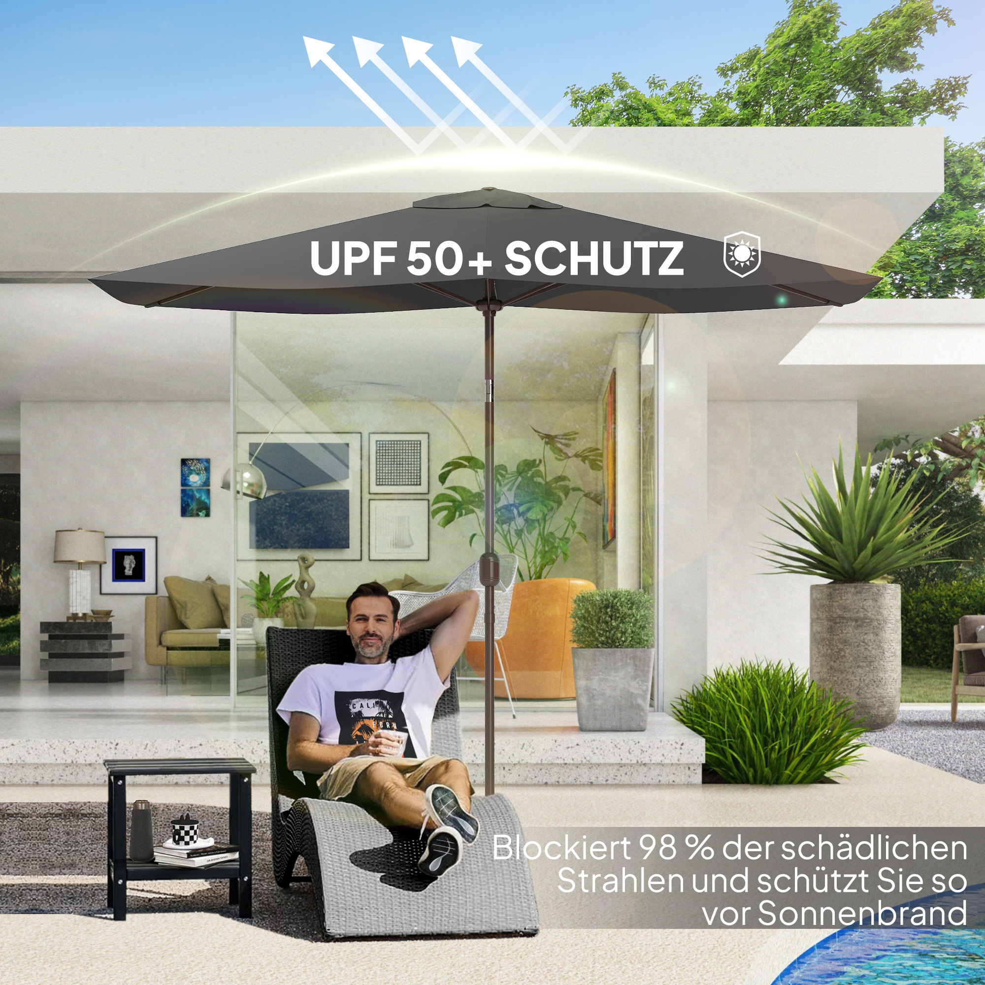 Sonnenschirm Ersatzbezug 2 x 3 m 6 Streben UV50+ & Wasserdicht Terrassenschirm Bespannung