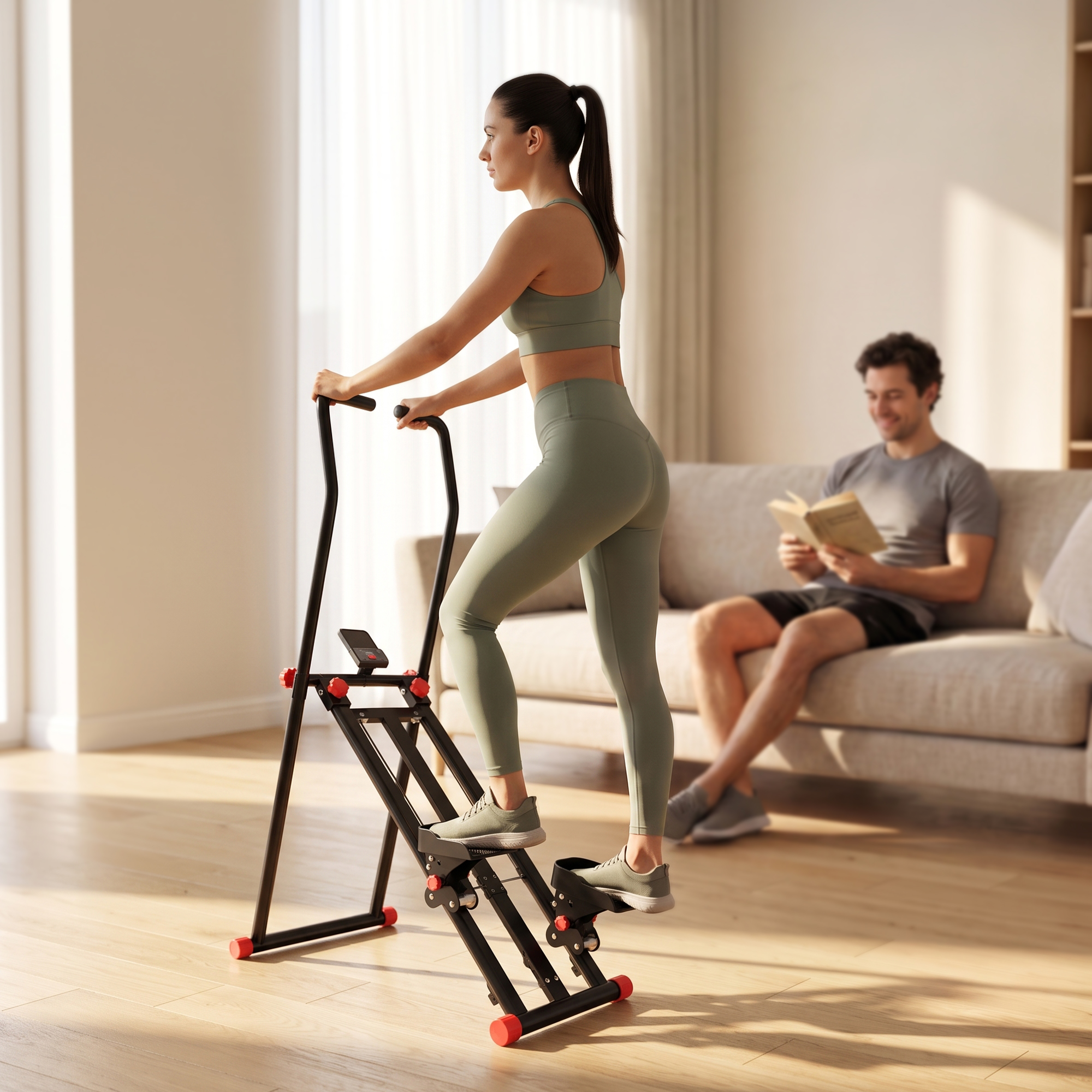 Treppenstepper für Zuhause, klappbarer Vertical Climber mit 3 Widerstandsstufen, verstellbarem Lenker und LCD-Monitor