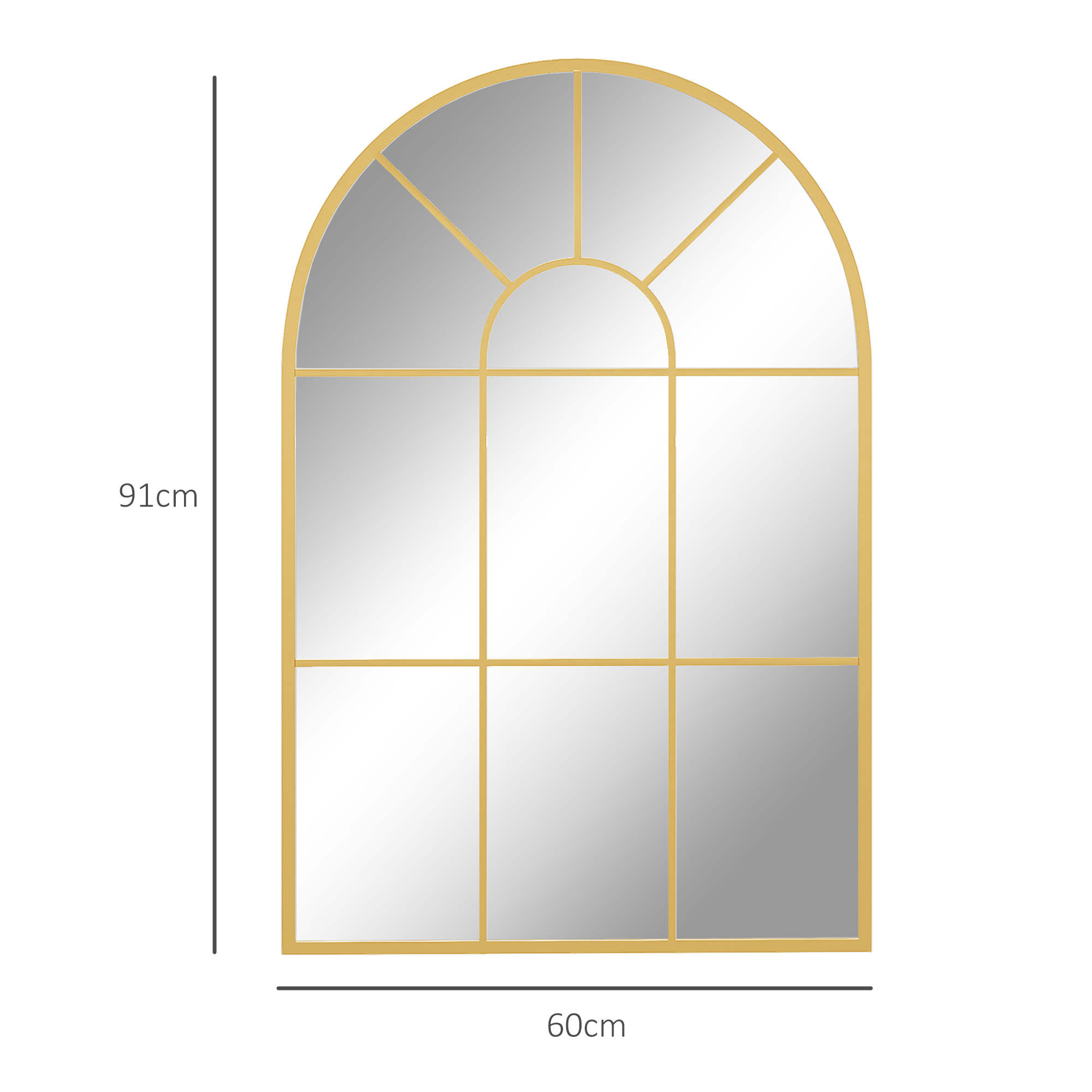 Wandspiegel, Fenster-Design, Flurspiegel, Metallrahmen, 91 x 60 cm, Gold