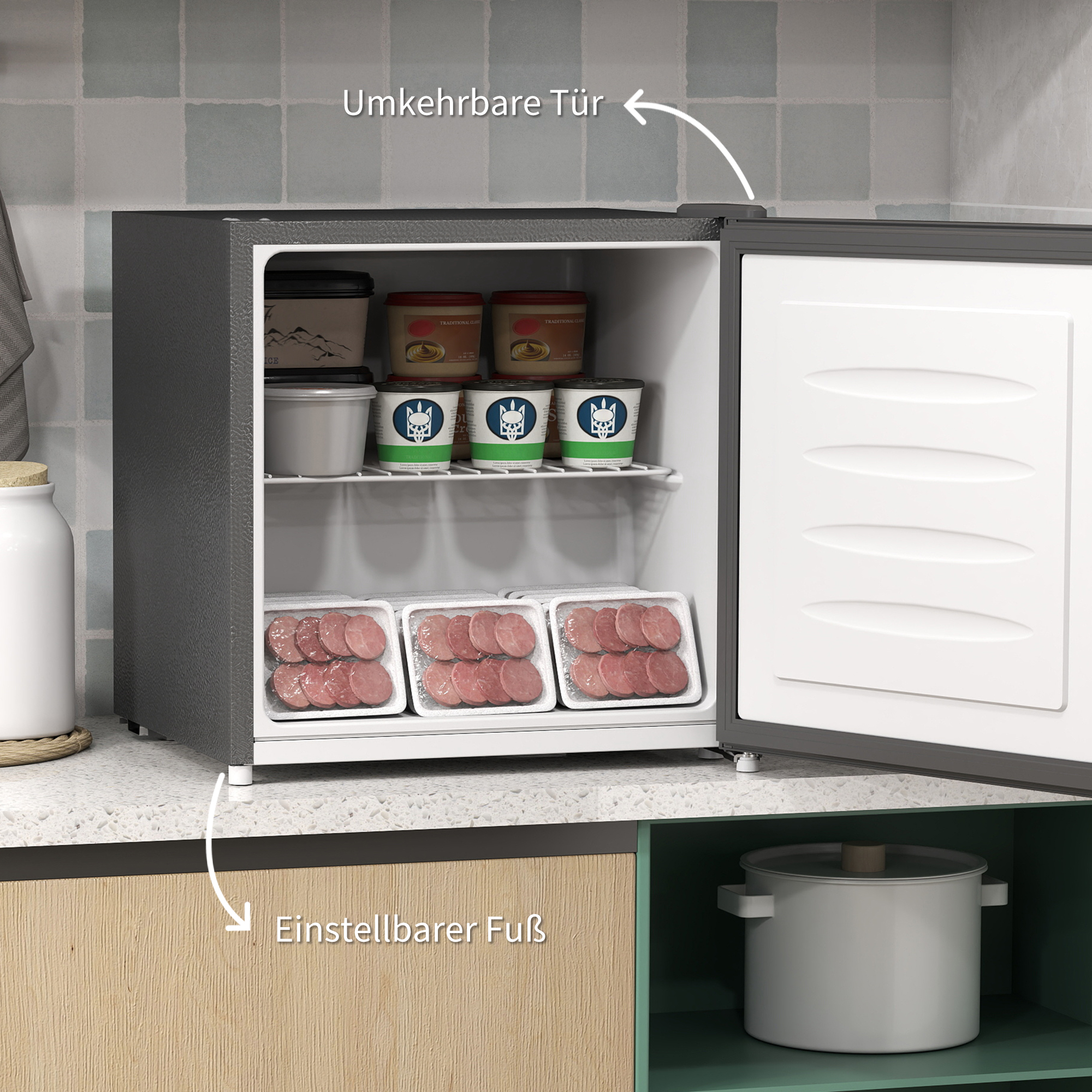 Mini-Gefrierschrank 35 L Gefrierbox elektrisch freistehend 161W Mini Gefriertruhe 47 x 44,2 x 48,8 cm Grau