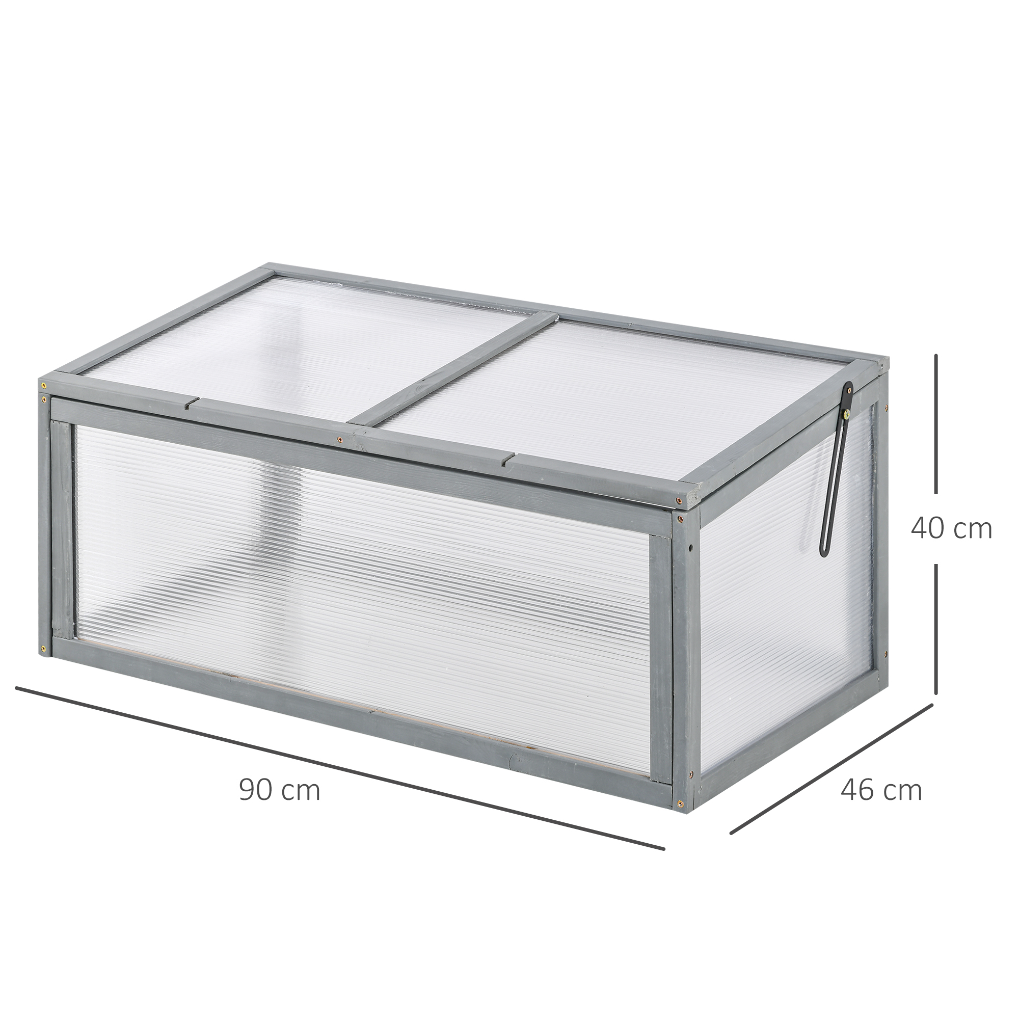 Frühbeet Holz und Polycarbonat Treibhaus 90 x 46 x 40 cm Gewächshaus mit Abdeckung wetterfest Frühbeetkasten für Garten Pflanzenbeet Grau