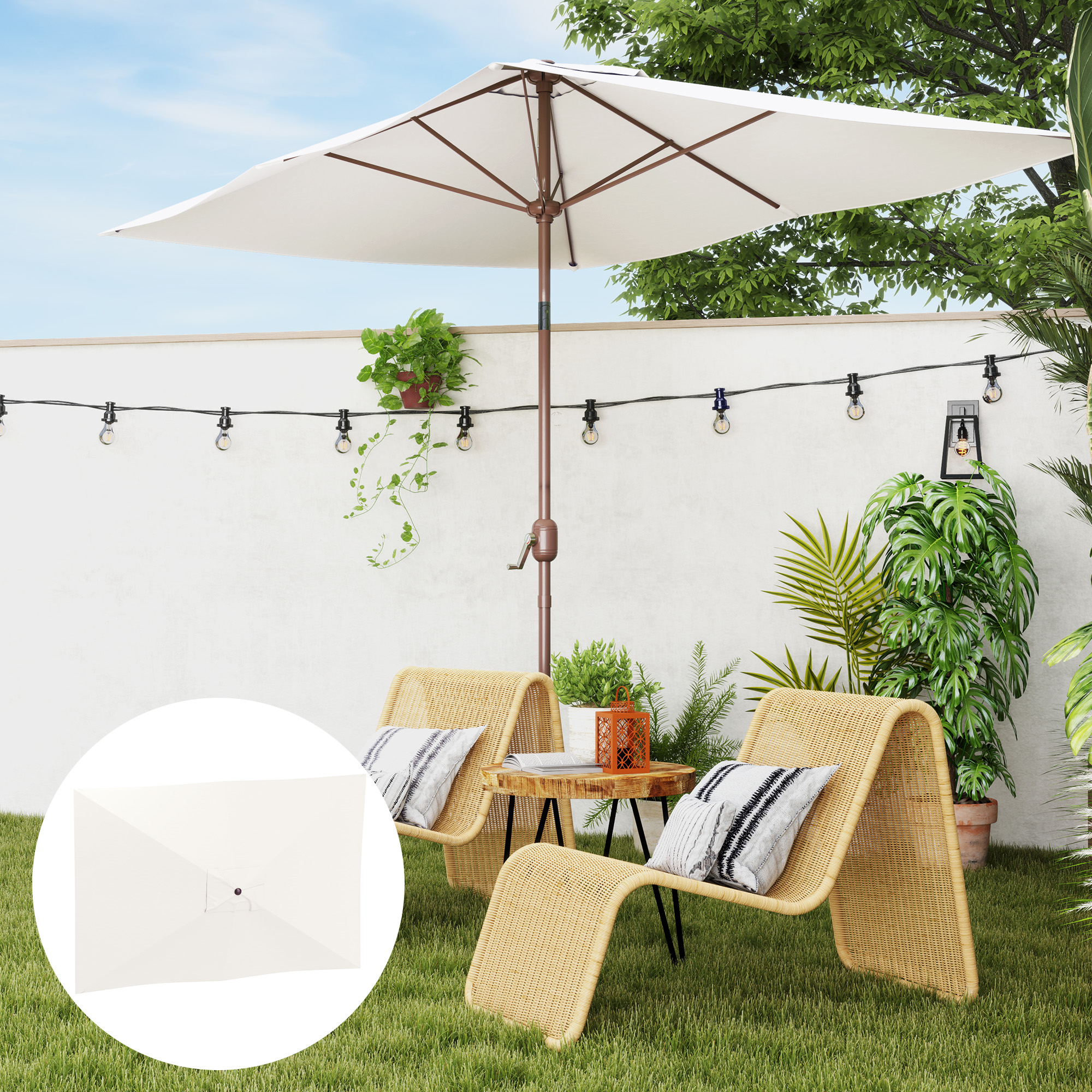 Sonnenschirm Ersatzbezug 2 x 3 m 6 Streben UV50+ & Wasserdicht Terrassenschirm Bespannung