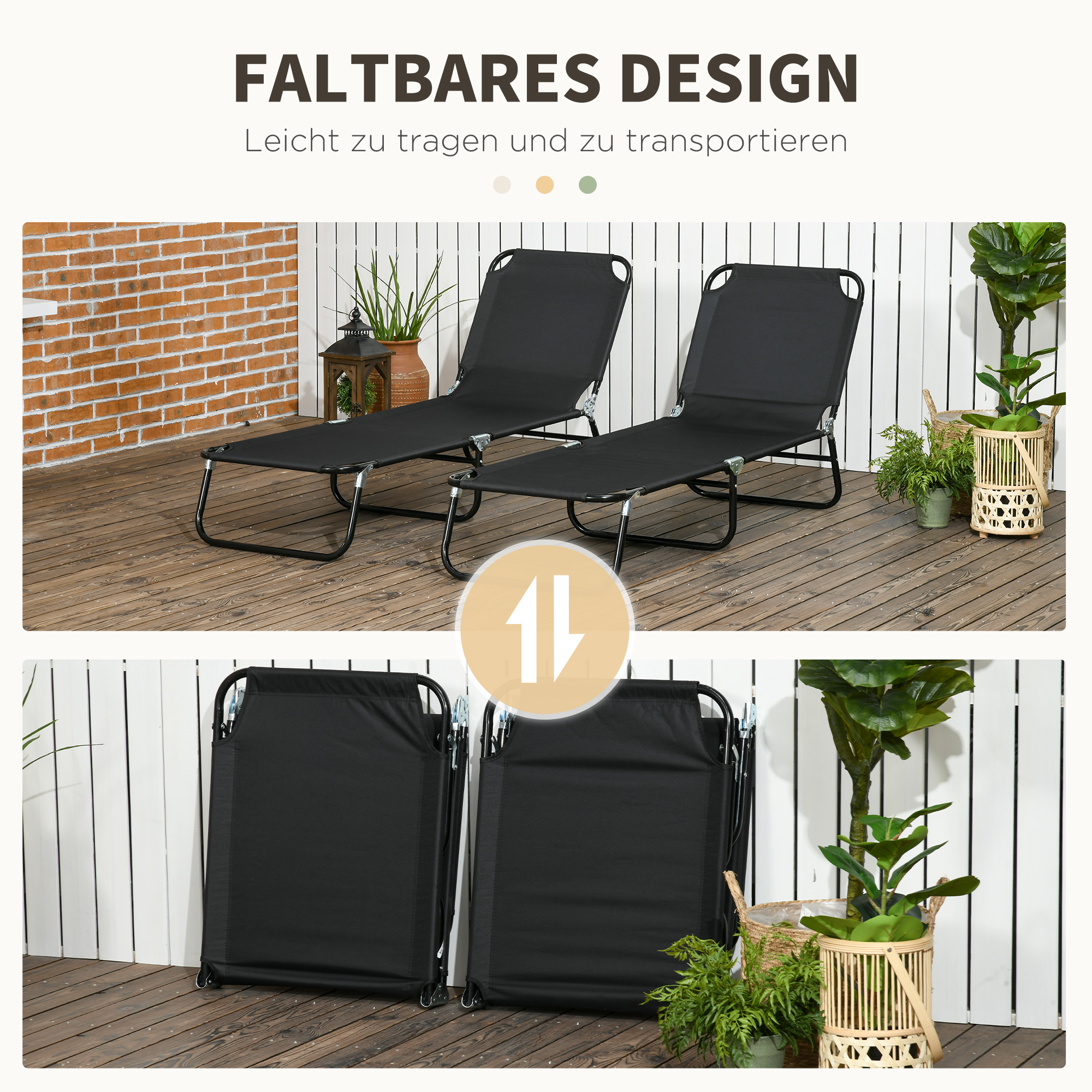 2er Set Sonnenliege klappbar Gartenliege mit 5-Fach höhenverstellbarer Rückenlehne bis 120kg belastbar