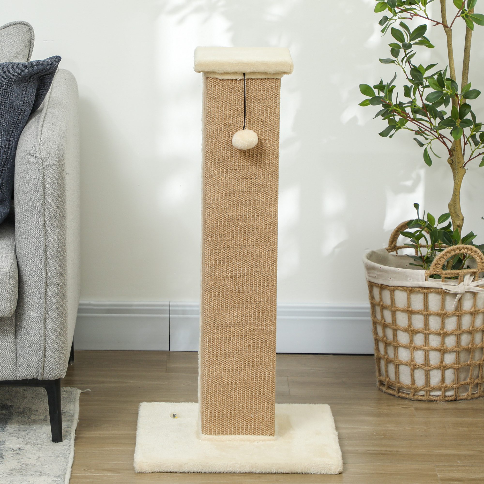 Kratzbaum Katzenbaum, inkl. Spielball, Plüsch, Jute, 41 cm x 41 cm x 81 cm, Beige