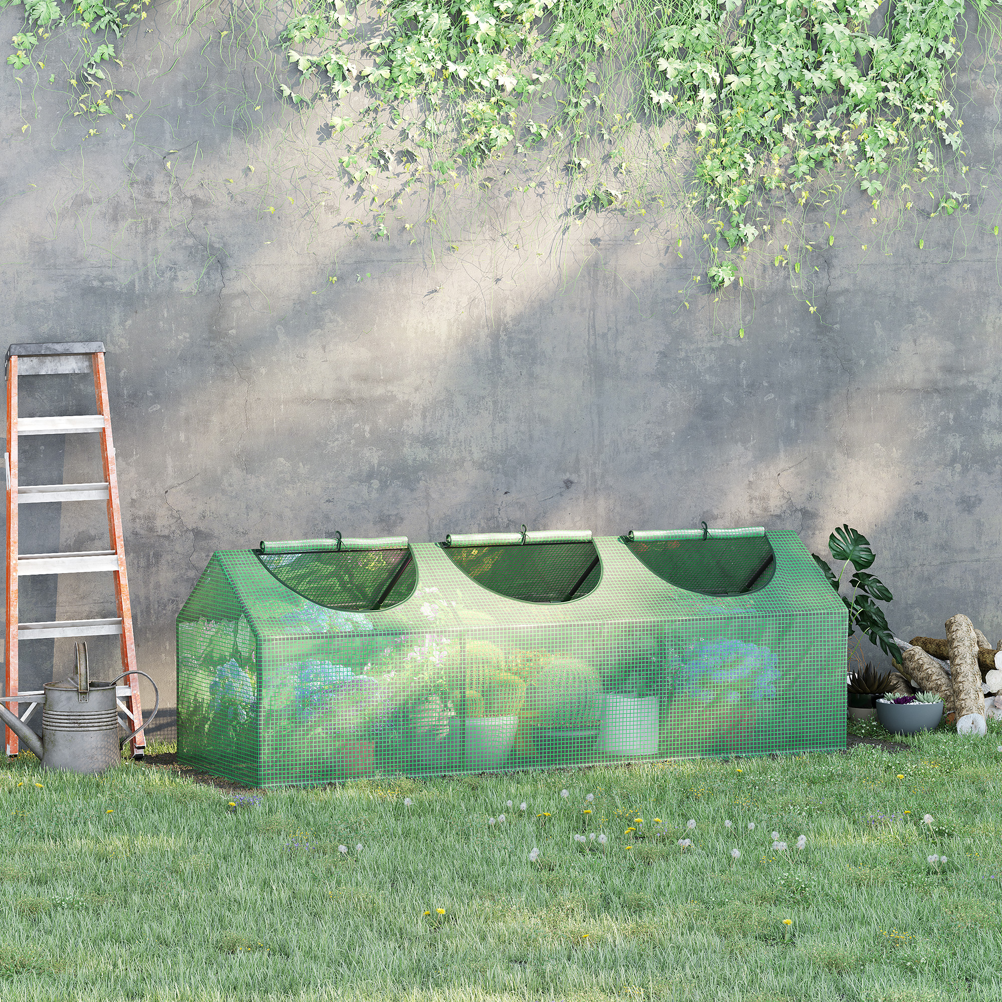 Gewächshaus mit aufrollbaren Fenstern, wetterbeständig, 180 cm x 60 cm x 60 cm, Grün