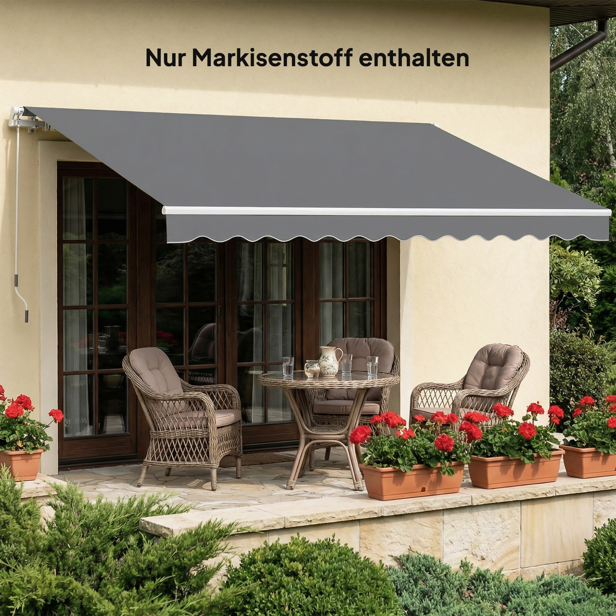Ersatzstoff für Markise - Sonnenschutzdach UPF 50+ für 3,5 x 2,5 m Rahmen, Dunkelgrau