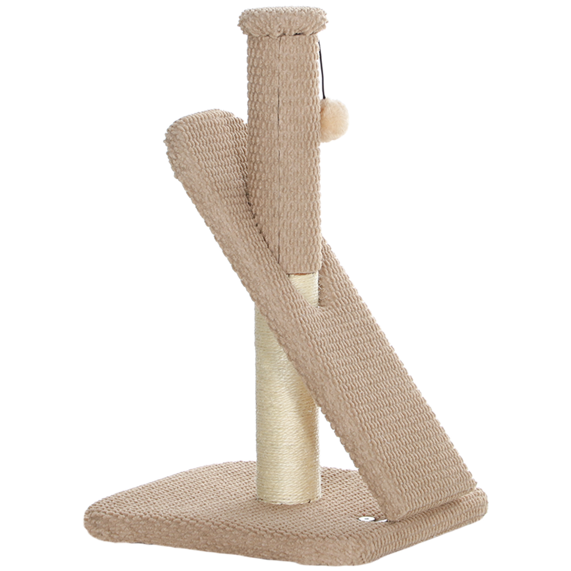 Kratzbaum mit Kratzbrett, Spielball, Noppenstruktur/Sisal, 54 cm, Hellbraun