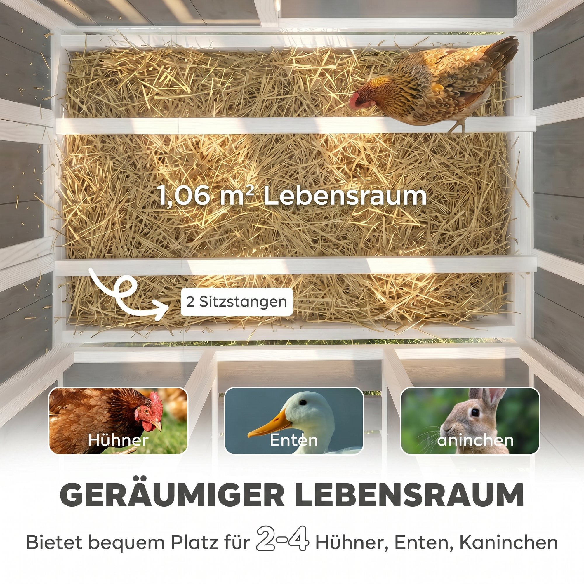 Hühnerstall Holz Hühnerhaus mit abschließbarer Tür Nistkasten wasserdichtem PET-Dach für 3-4 Hühner, 145x90x92 cm Grau