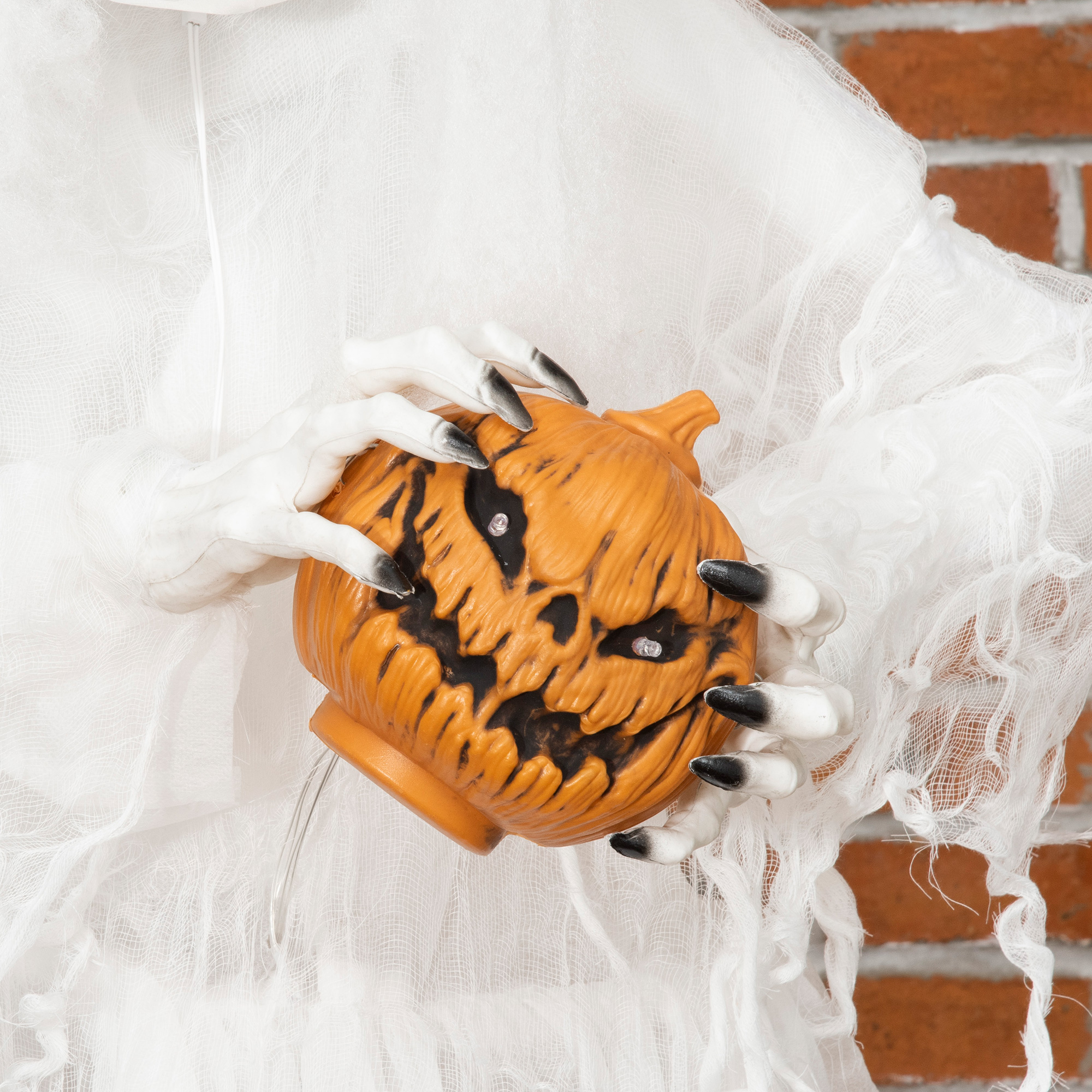 189 cm Weiße Hexe mit Kürbiskopf, lebensgroße Halloween-Außendekoration
