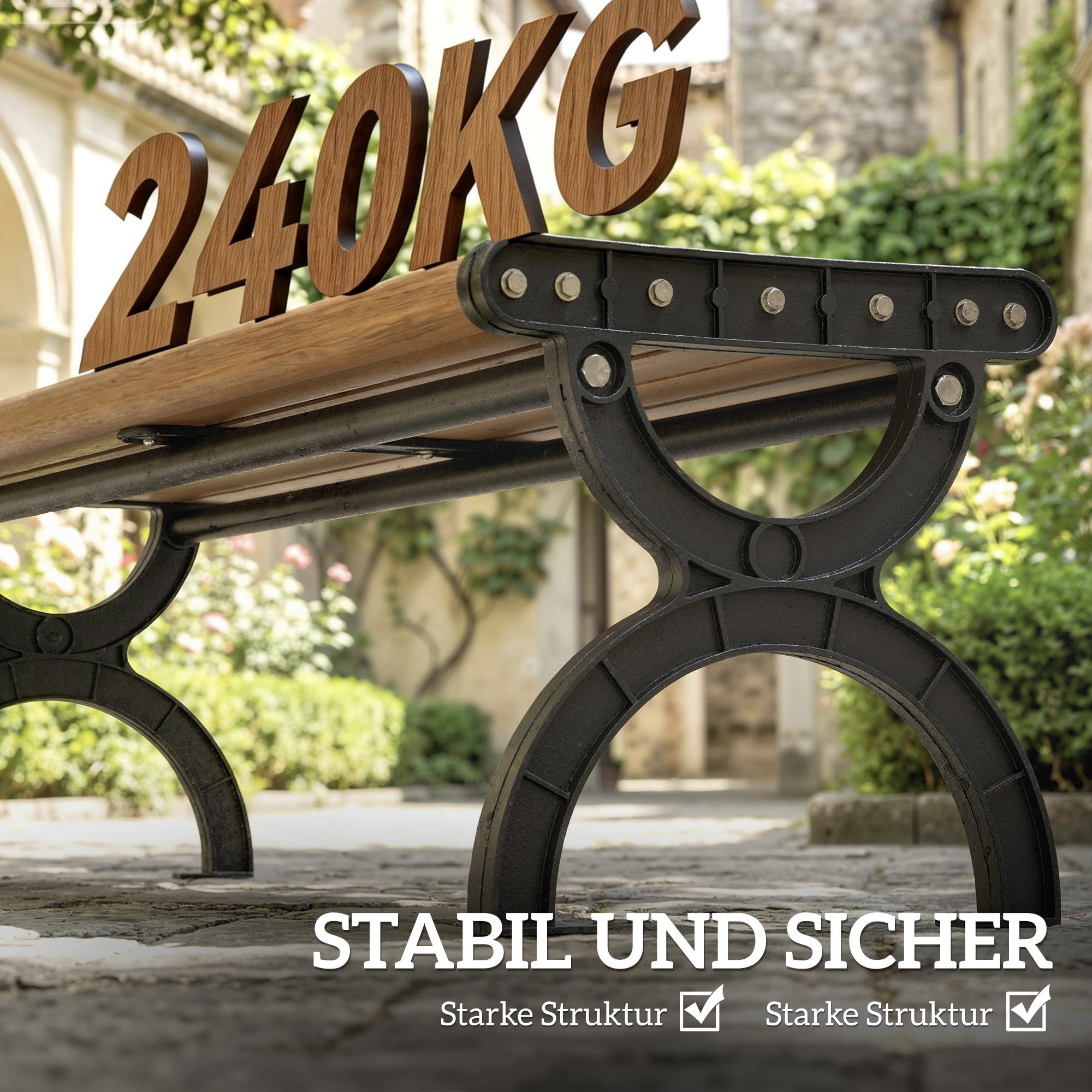 Gartenbank 2-Sitzer, Outdoor-Bank mit Metallrahmen und Latten-Sitz, Terrassenmöbel für Garten und Terrasse