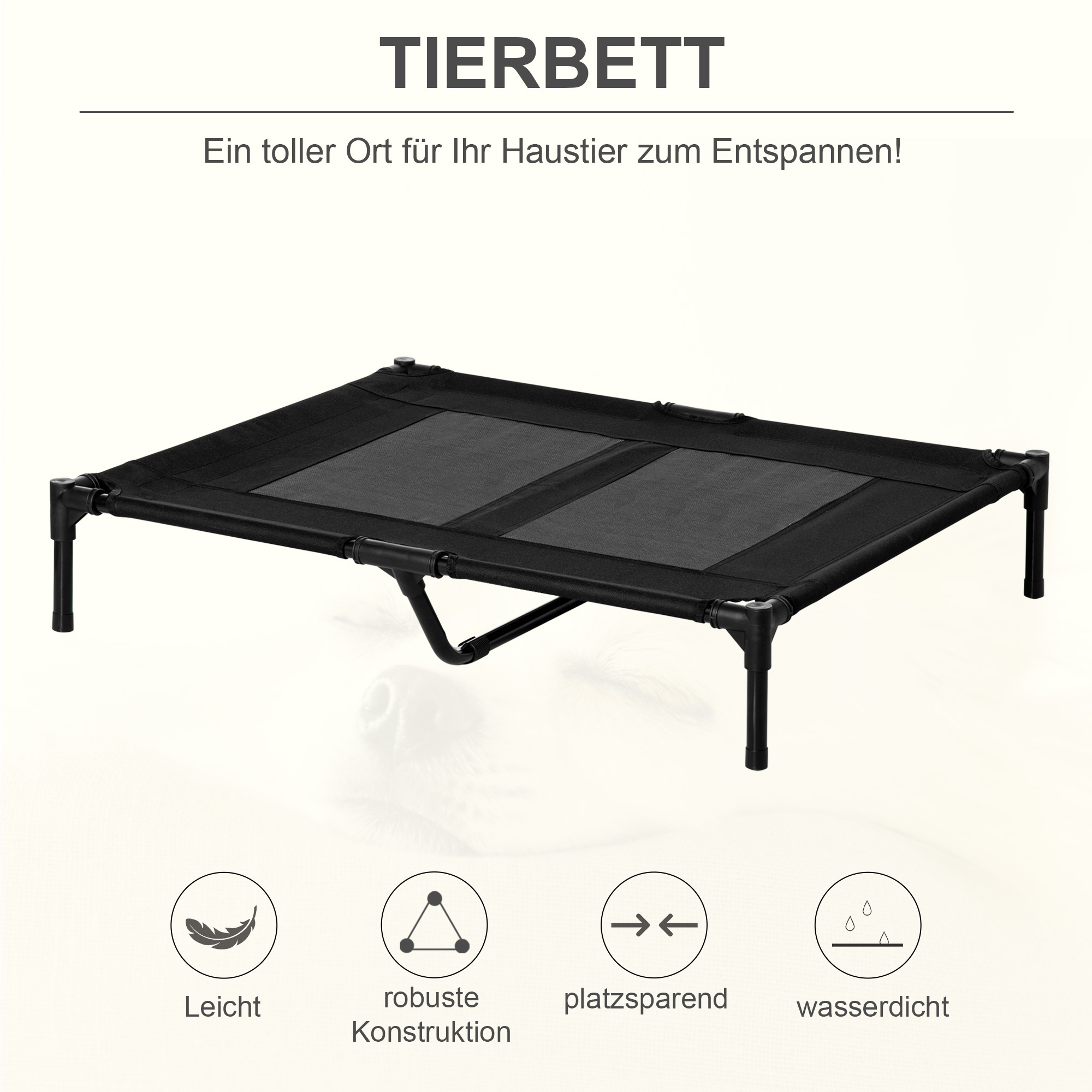 Hundebett, Outdoor-Hundebett, klappbar, atmungsaktiv, Schwarz