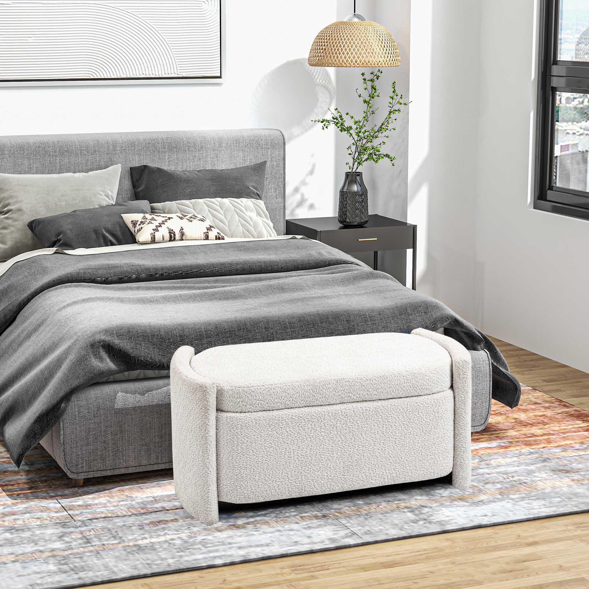 Sitzbank mit Stauraum Flurbank Schuhbank, gepolstert,  105 cm x 44 cm x 45,5 cm. Creme/Beige