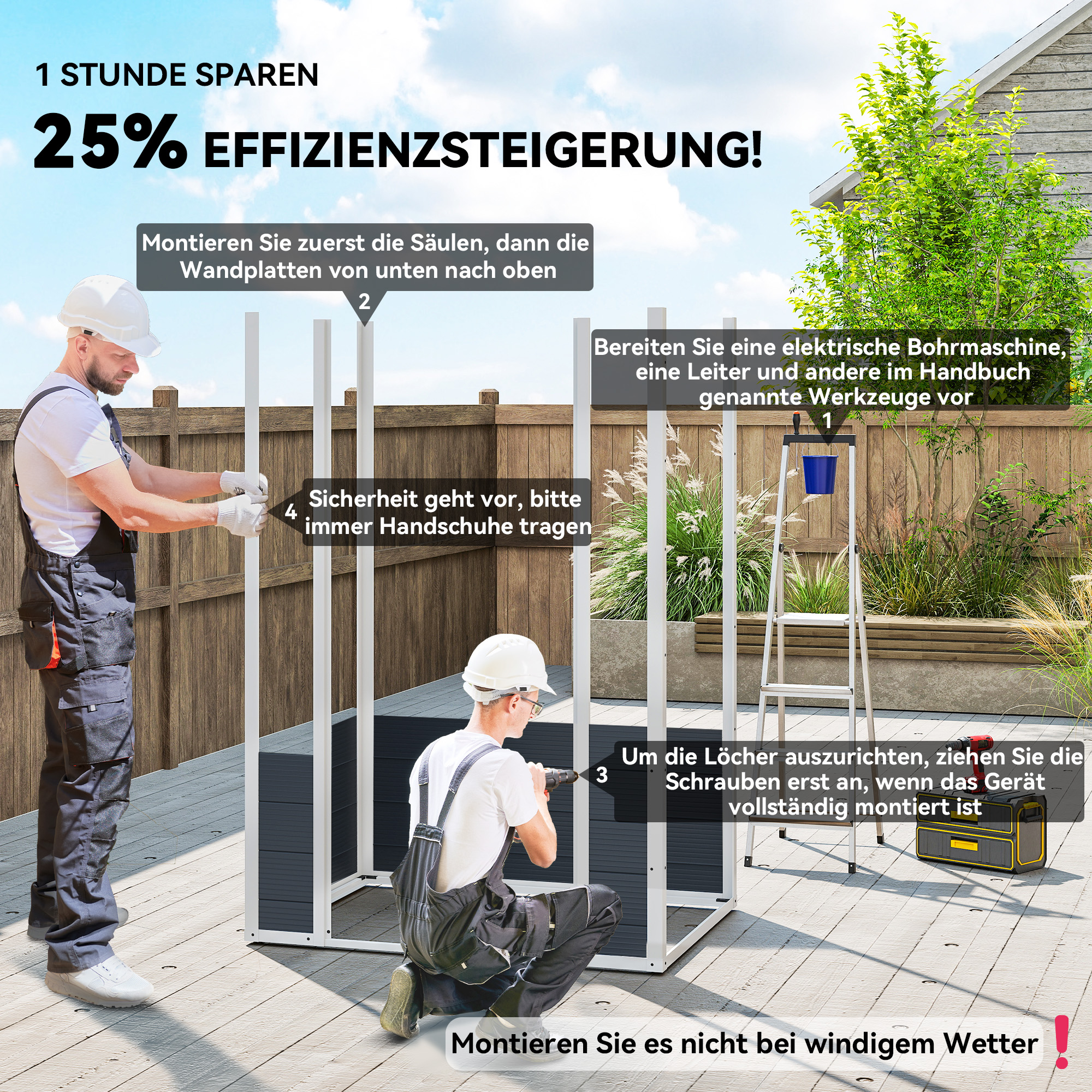 Gerätehaus Kunststoff 1,9m² 134x104x204cm Geräteschuppen mit Satteldach Tür wetterfest Gartenhaus Outdoor Garten Schuppen Schrank für Hinterhof Außenbereich Dunkelgrau