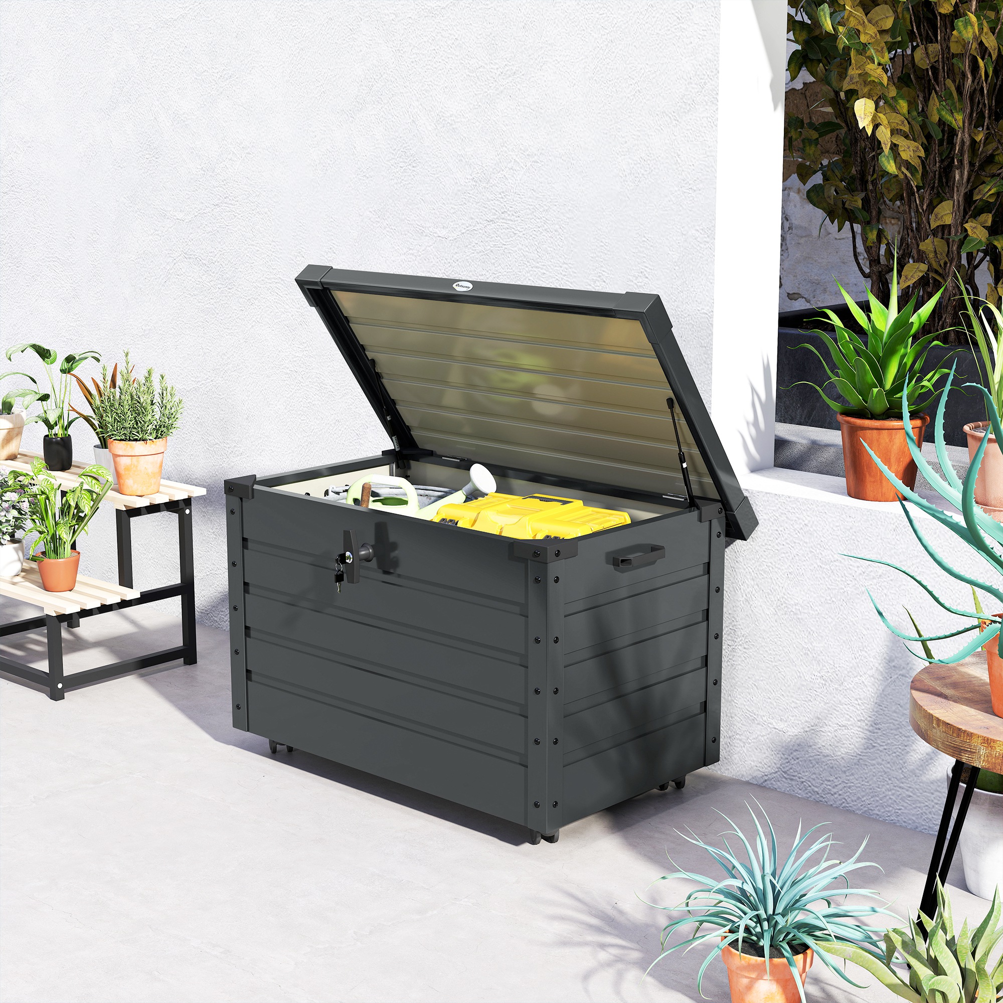 Outdoor Aufbewahrungsbox Gartenbox Kissenbox, wetterbeständig, 4 Rollen, 100 cm x 62 cm x 65 cm, Dunkelgrau