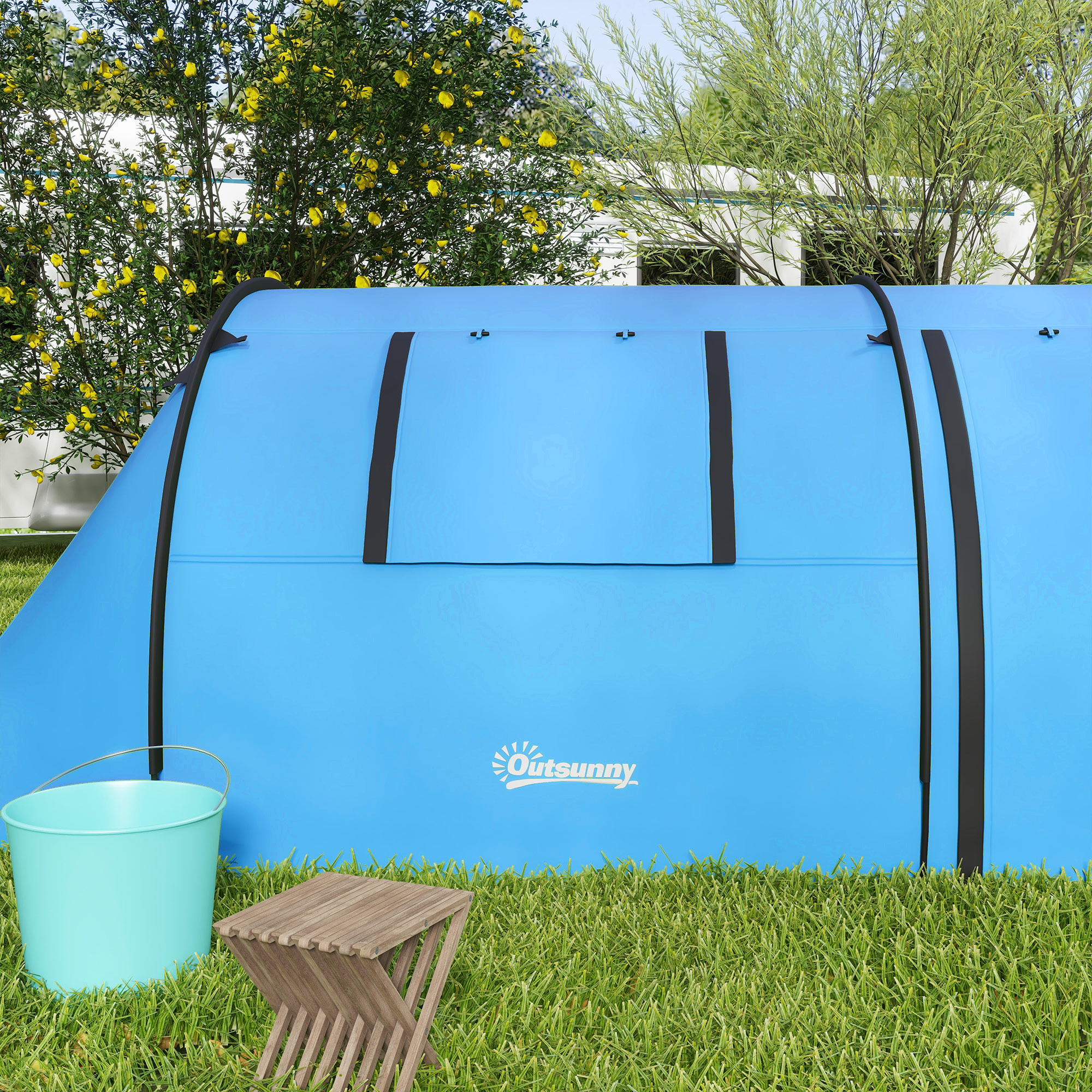 Campingzelt für 3-4 Personen stabil wasserdicht Familienzelt mit Schlafzimmer Wohnzimmer 3000mm Wassersäule Himmelblau