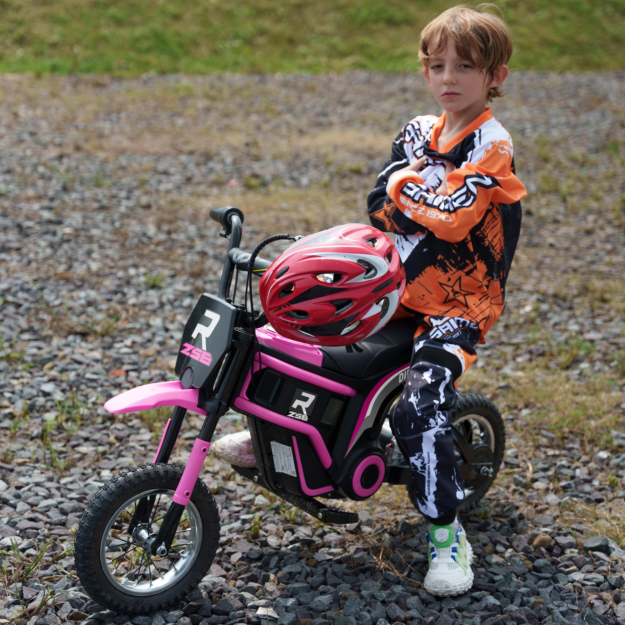 Elektro-Motorrad für Kinder, 24V Kindermotorrad mit Hupe, Leuchte, mit Drehgriff-Gashebel, 8-16 km/h, 8-12 Jahre, Rosa