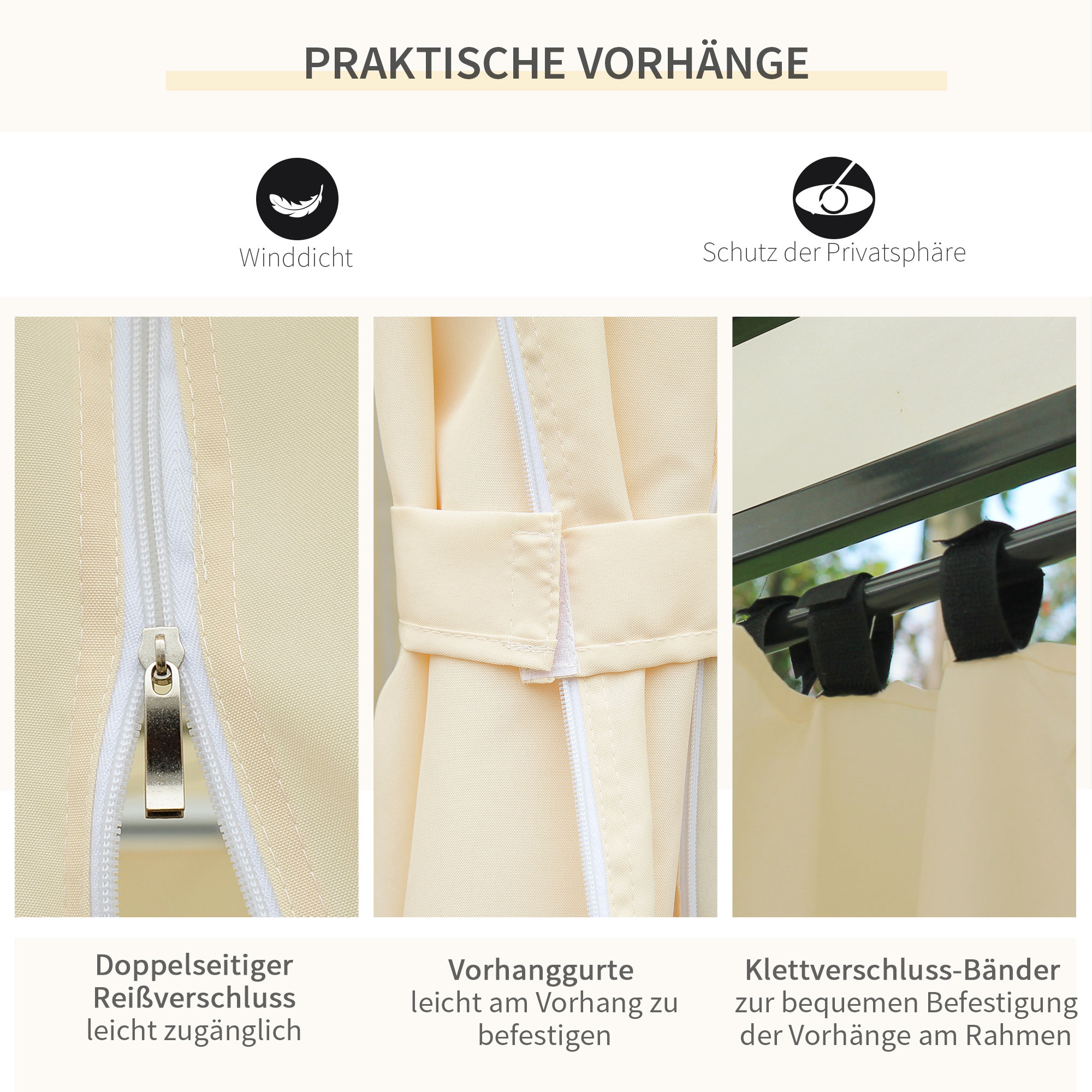 Pavillon 3x4m Gartenpavillon mit 6 Seitenteilen Partyzelt Gartenzelt Festzelt mit Doppeldach Beige+Schwarz