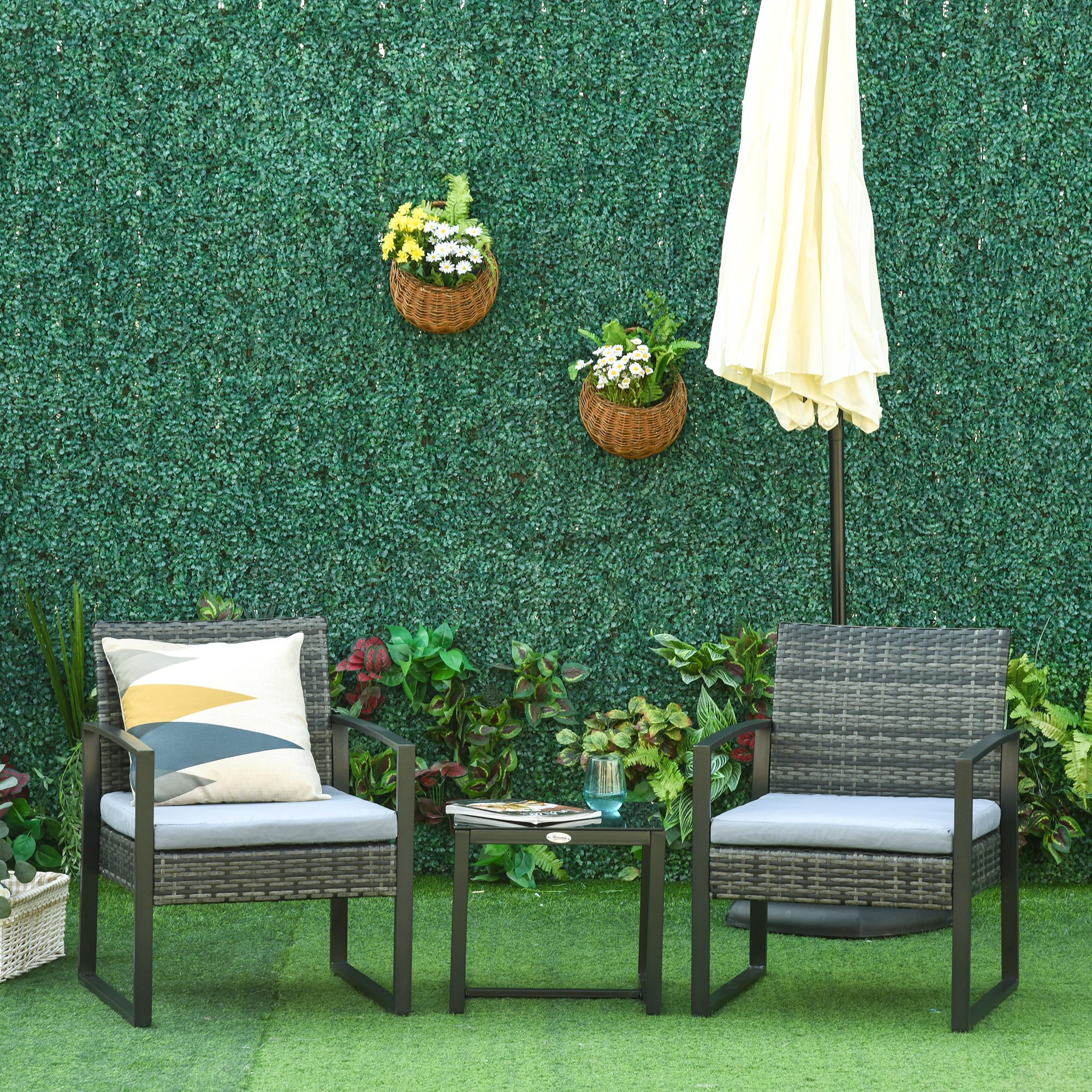 Rattan Gartenmöbel Set für 2 Personen Polyrattan Gartenmöbel Set  Balkonmöbel Set mit Kissen Garten Grau
