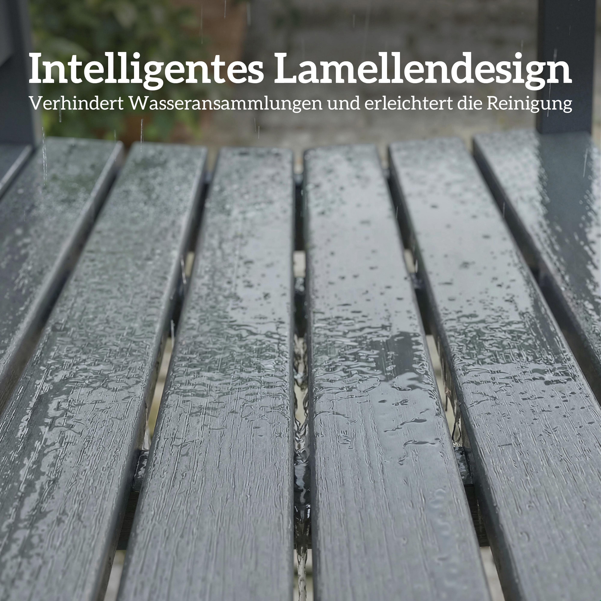 Gartenbank 2-Sitzer wetterfest Kunststoff Outdoor Sitzbank mit Lamelldesign Holzoptik Rückenlehne Grau