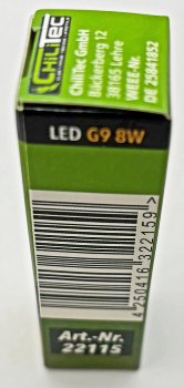 LED Stiftsockel G9, 8W, 880lm, 330°, 230V, 3000K, warmweiß