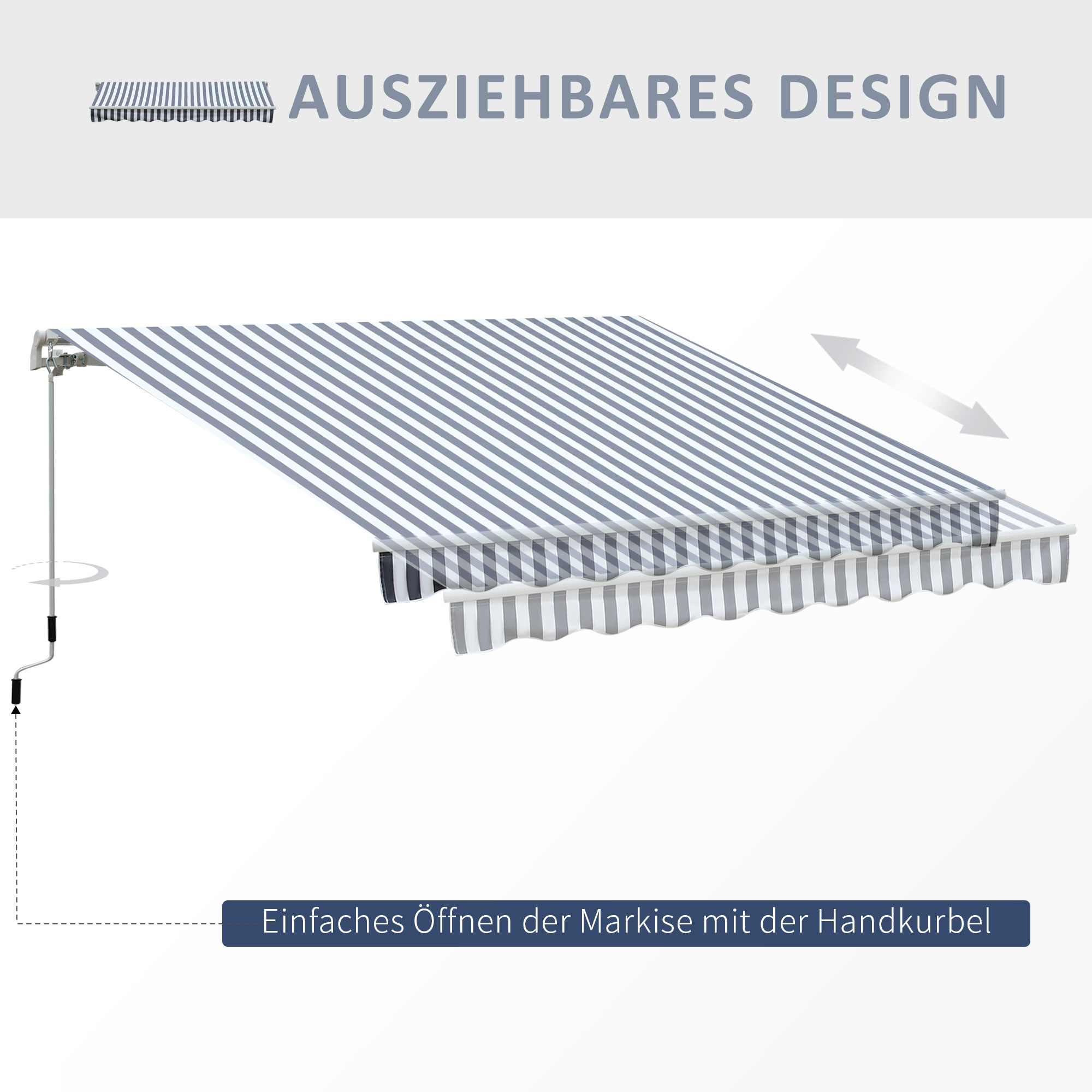 Markise Gelenkarmmarkise Sonnenschutz Handkurbel Balkon Alu Grau Weiß 2,95 x 2,45 m