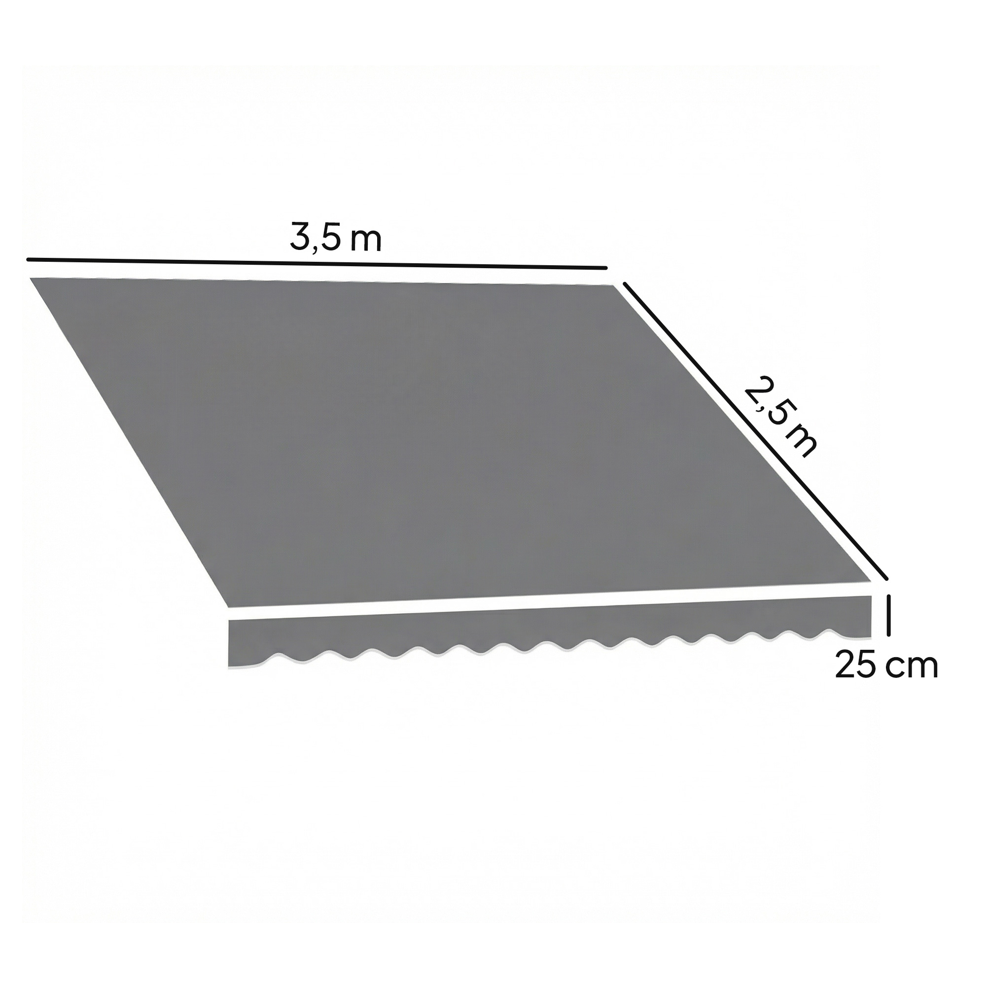 Ersatzstoff für Markise - Sonnenschutzdach UPF 50+ für 3,5 x 2,5 m Rahmen, Dunkelgrau