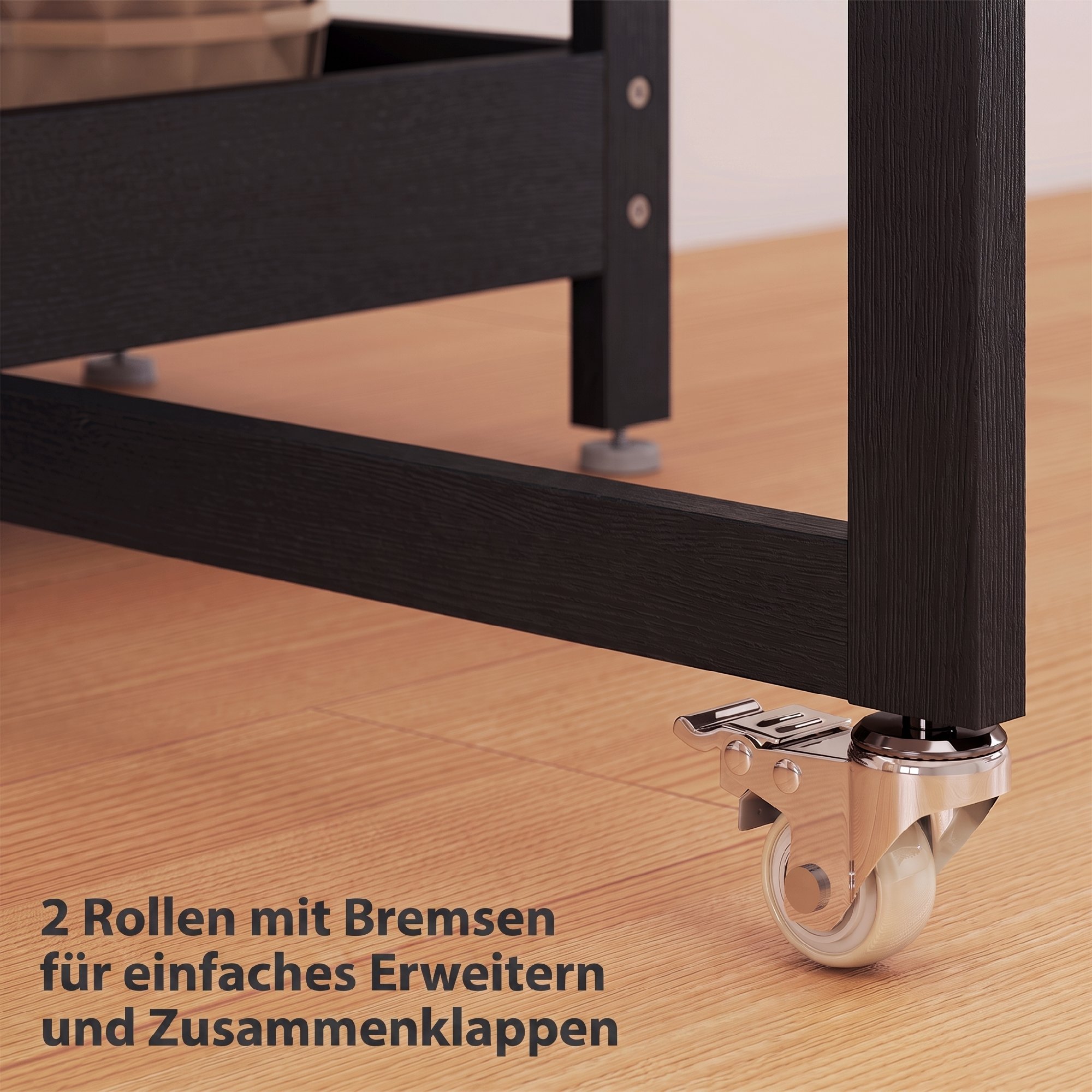 klappbarer Esstisch im Industriedesign, für bis zu 4 Personen, offene Regale, flexibel, Metall, Spanplatte, Schwarz