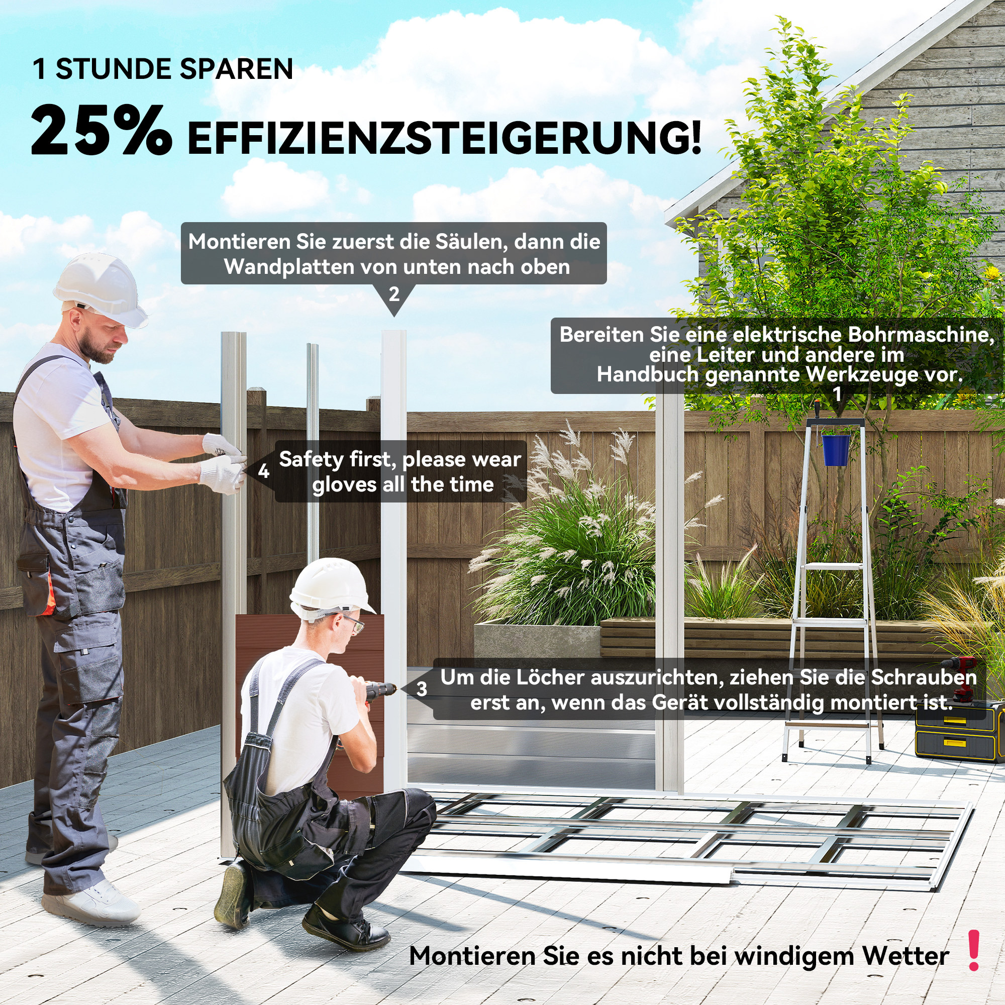 Geräteschuppen aus Metall, wetterfest & rostfrei, abschließbar,  2,40 x 2,06 x 1,98 m, Teak