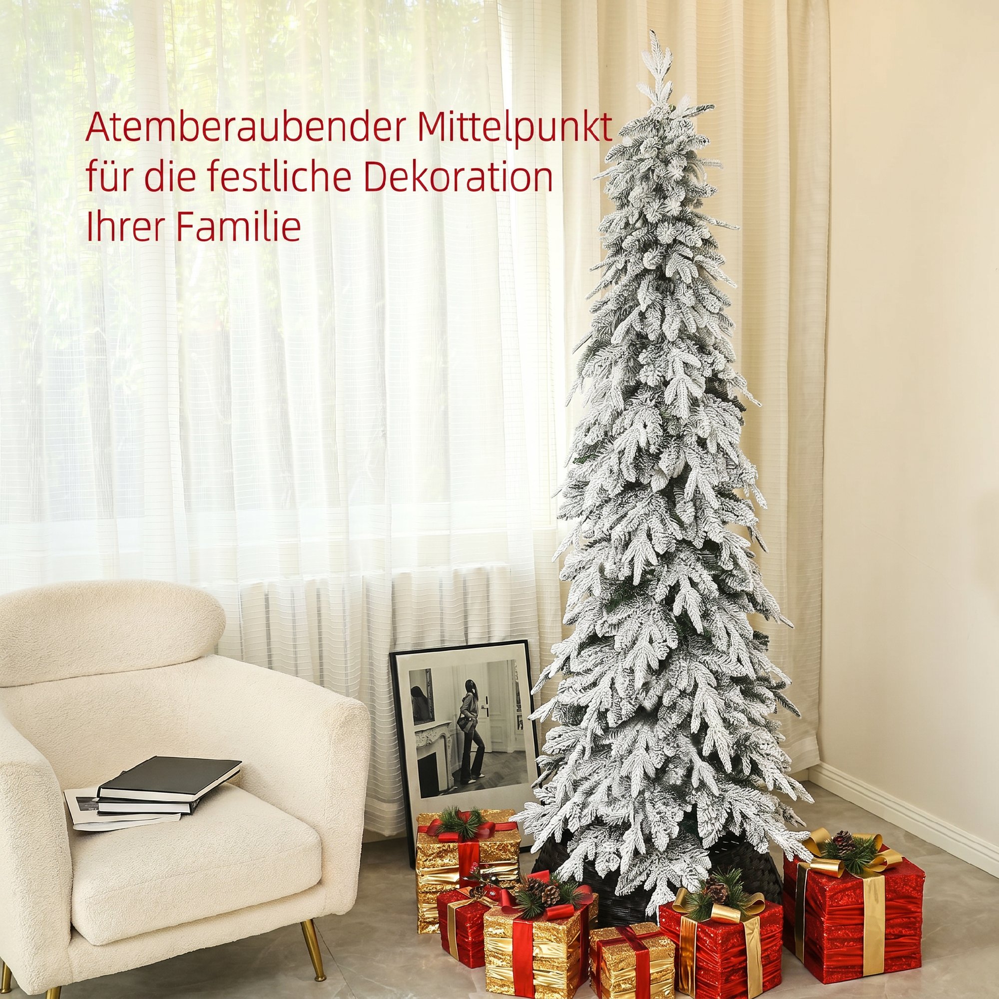 Weihnachtsbaum künstlich 210 cm Christbaum wie echt mit 800 dichten Zweigen, Kunstschnee, Auto-Öffnung