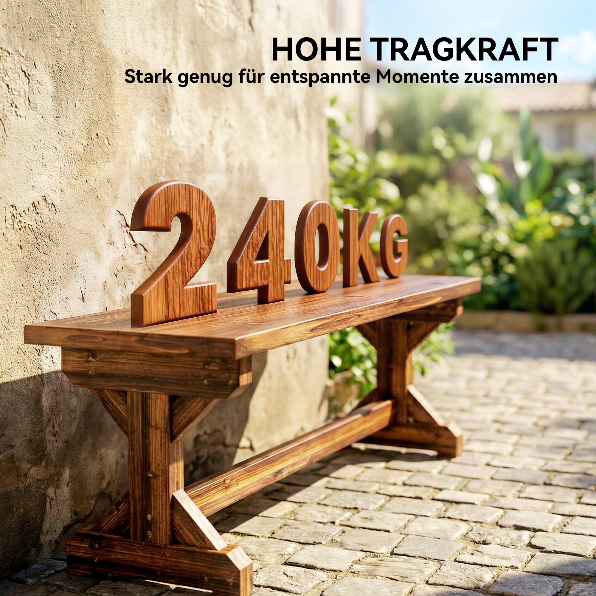 2-Sitzer Gartenbank wetterfest Sitzbank aus Holz Parkbank mit X-Basis  240kg Belastbar 114 x 40 x 46 cm Verkohlt