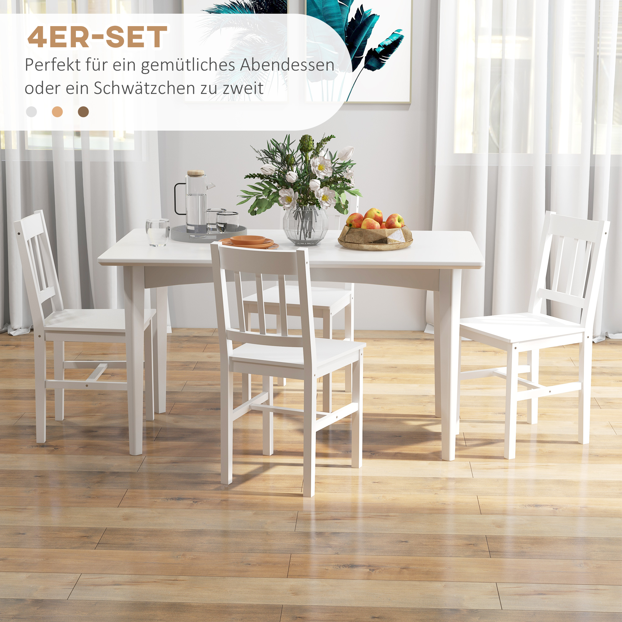4er-Set Esszimmerstühle Küchenstühle Stühle, Massivholz, 41 cm x 46,5 cm x 85,5 cm, Weiß