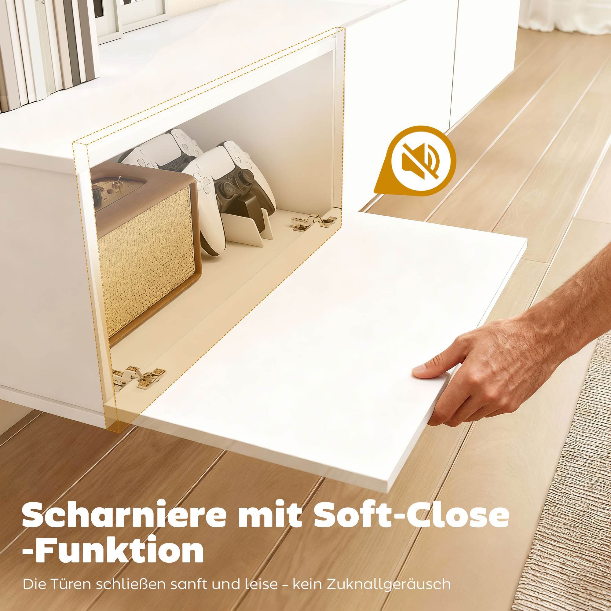 schwebender TV-Schrank, Wandmontage, 3 Schubladen, viel Stauraum, 180 cm, Weiß