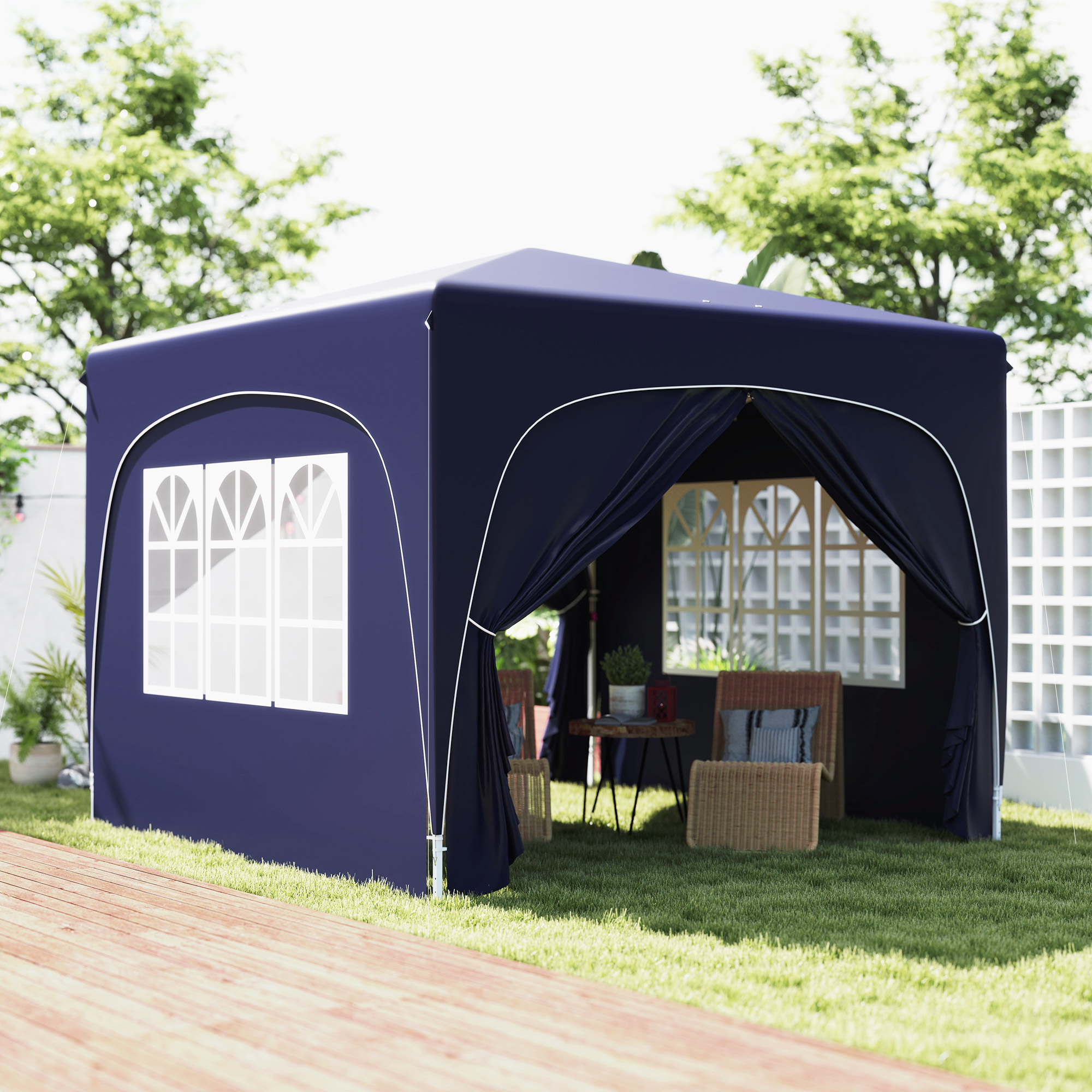 3 x 3 m Pavillon, Pop-up Gartenzelt mit Seitenwänden und Tragetasche, UPF50+, höhenverstellbar, Sand