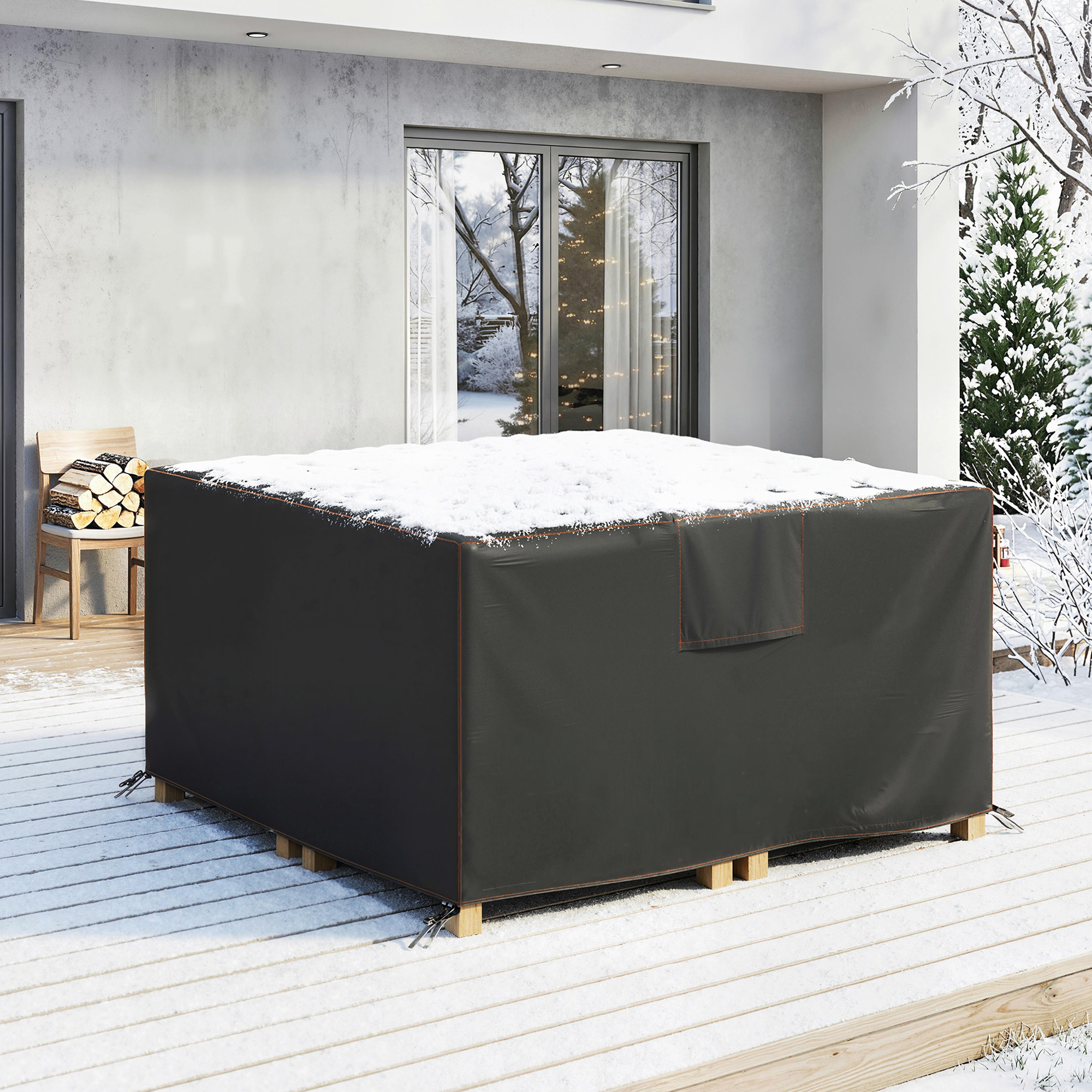 Schutzhülle für Gartenmöbel Winterfest Wasserdicht Abdeckung Anti-UV Abdeckplane 420D Oxford Gewebe 125x125x74cm Schwarz
